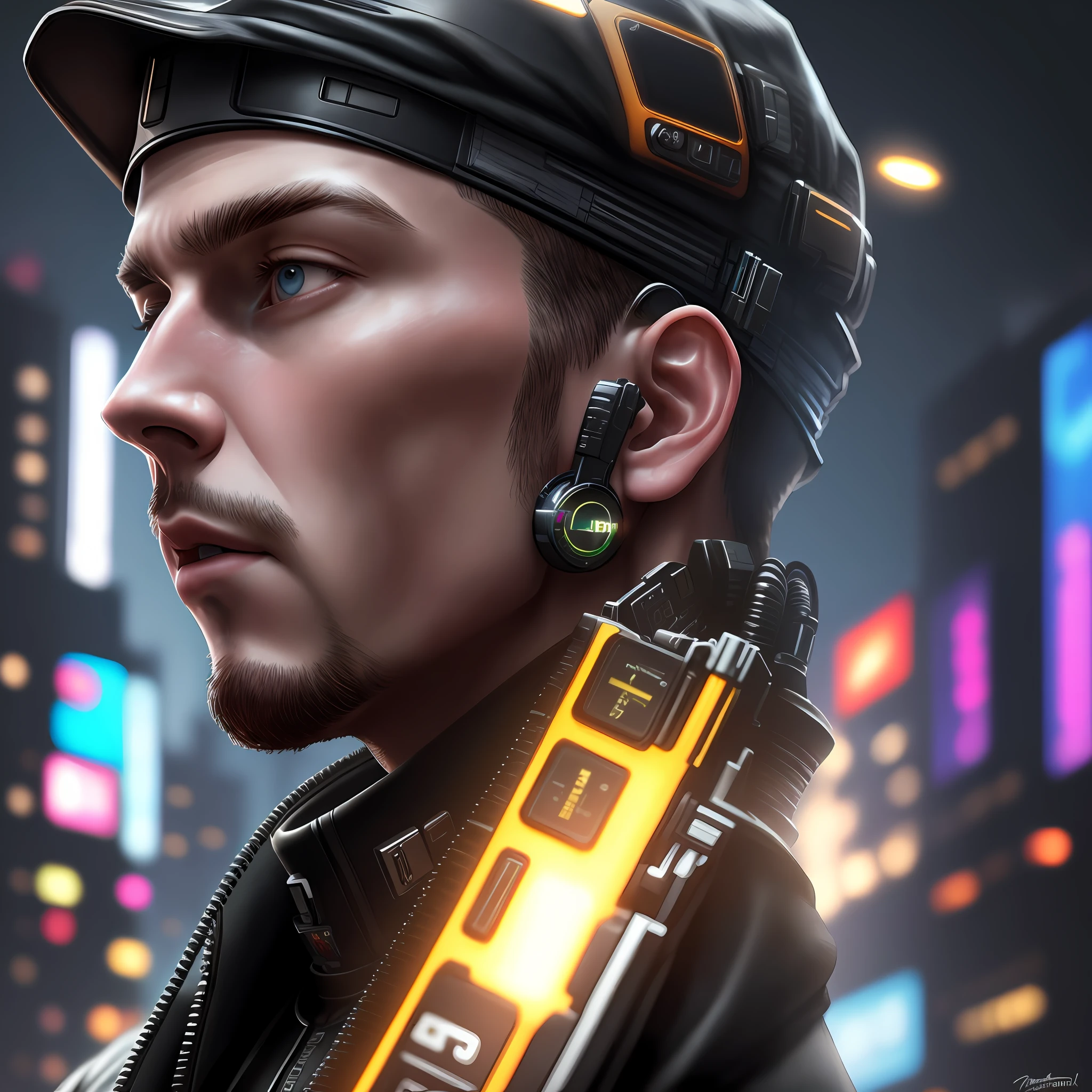 Profile picture, 8k , realistic, man, cyberpunk, cap