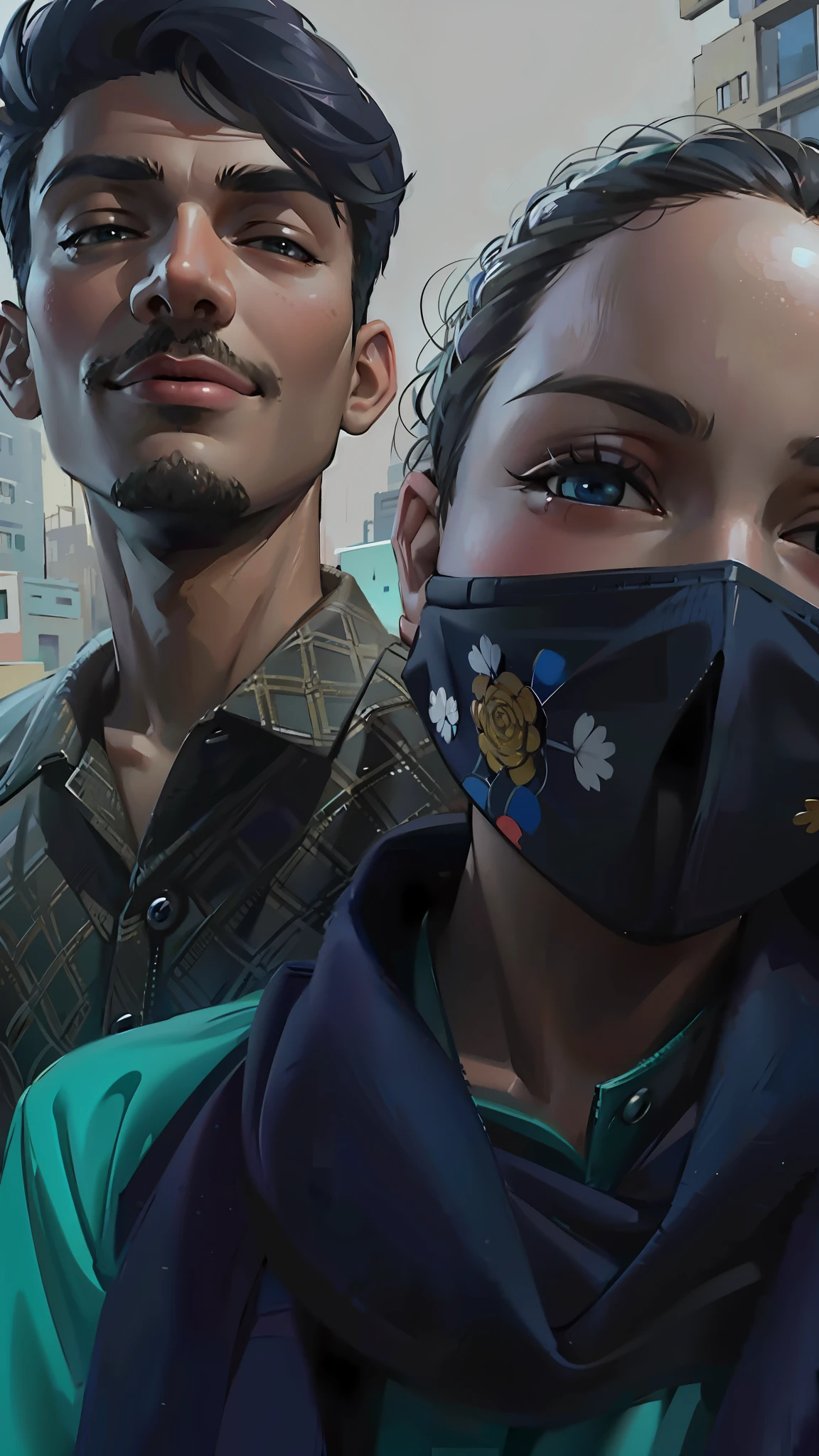 (masterpiece),(best quality:1.0), (ultra highres:1.0), detailed illustration, 8k, anime, masterpiece, best quality, 2others, couple, 1man with 1woman, Height difference, happy, love, smile, casual clothes, oversized shirt, different fashions, modern urban street, holding hands, hat, highly detailed, anime style