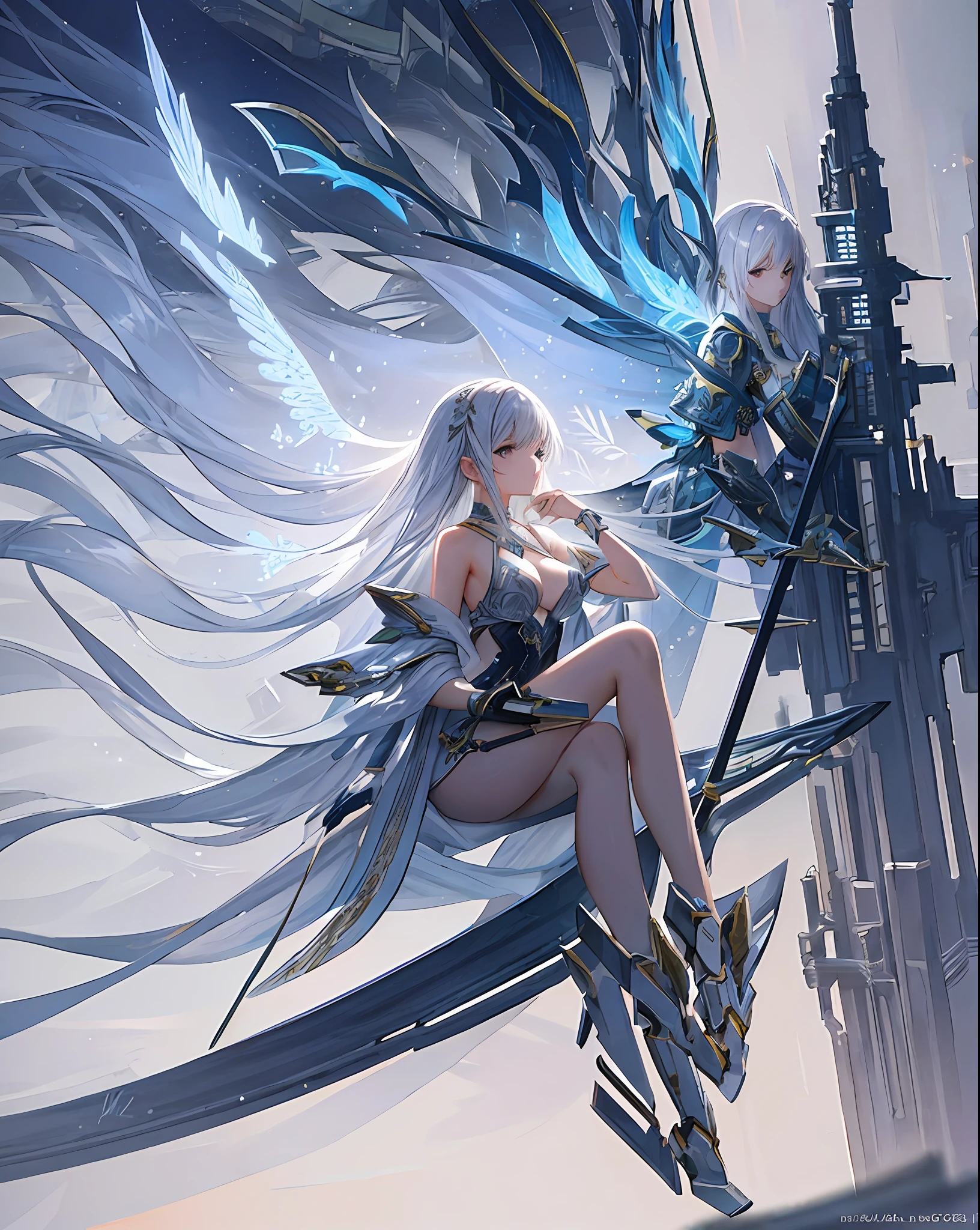 High quality illustrations, pretty, (fantasy, mechanic, futuristic city), elegant, delicate faces, delicate bodies, delicate illustrated illustrations,