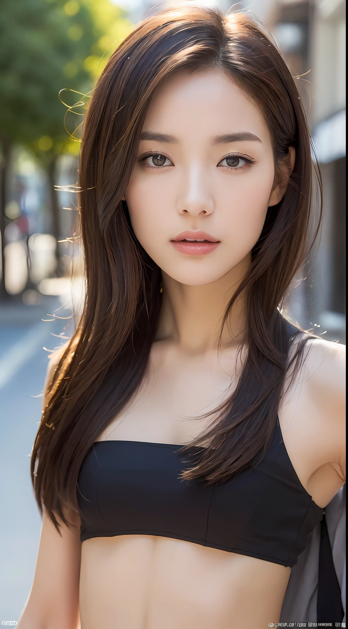((Top Quality, 8k, Masterpiece: 1.3)), Sharp Focus: 1.2, Beautiful Women with Perfect Style: 1.4, Slender Abs: 1.2, ((Dark Brown Hair, Small: 1.2)), (Natural Light, City Street: 1.1), Highly Detailed Face and Skin Texture, Detailed Eyes, Double Eyelids