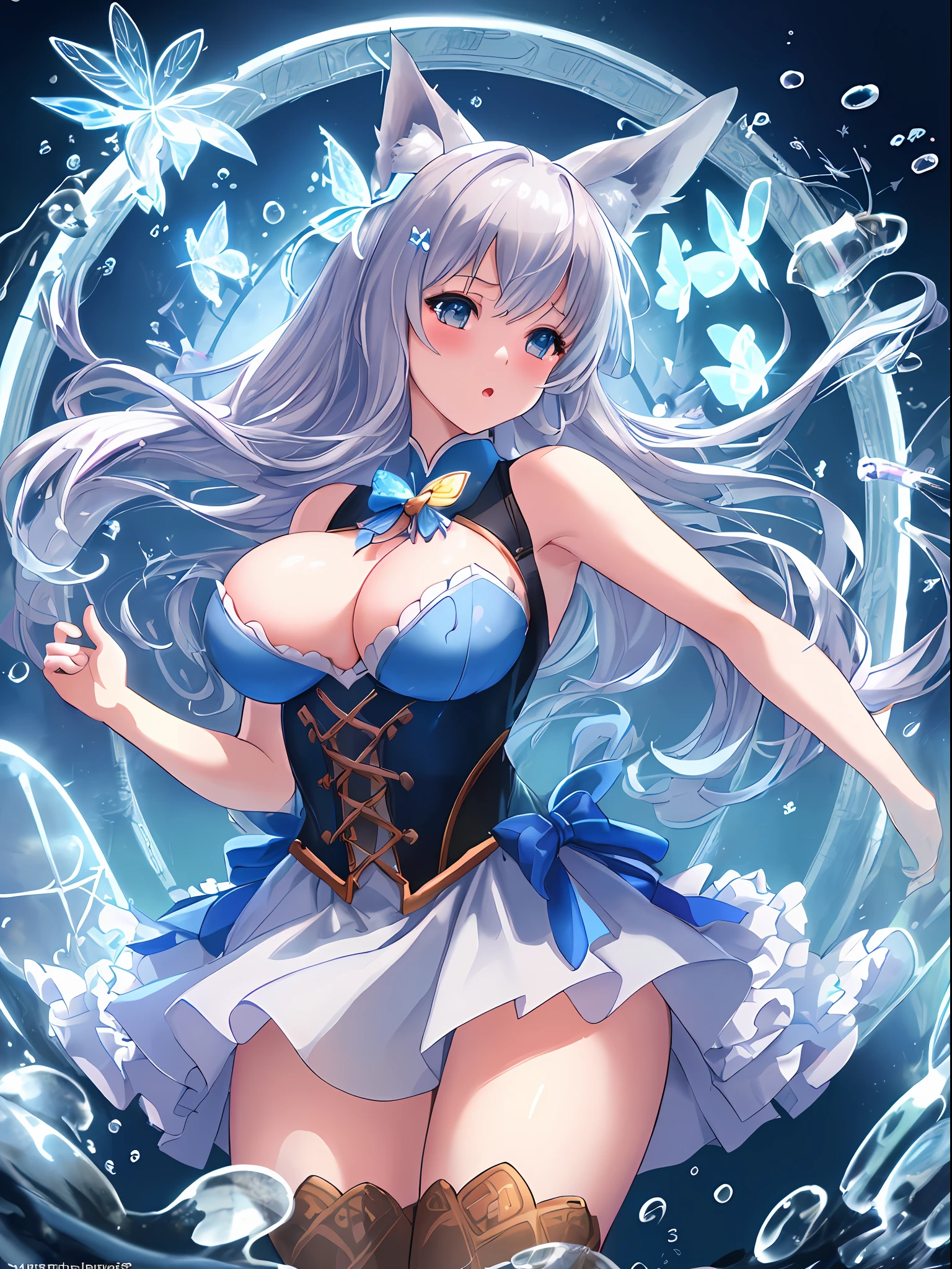 ((Beautiful)), (Best Quality, Super Detail), High Resolution Official Art, [(White Background: 1.45): :5], (Transparent Background: 1.3), Cinematic Lighting, (Girls), Animal Ears, (big breasts:1.3),Clover Plant, Snow and Ice Underwater, Butterfly, (Jar: 1.15), (Girl in the Jar: 1.4), Clear Face, Beautiful Scene, Shinkai Makoto Style, V-Ray, Ultra High Detail, Ultra High Quality, High Resolution Art Station Trend, 8K Close-up, Volume Light Effect.