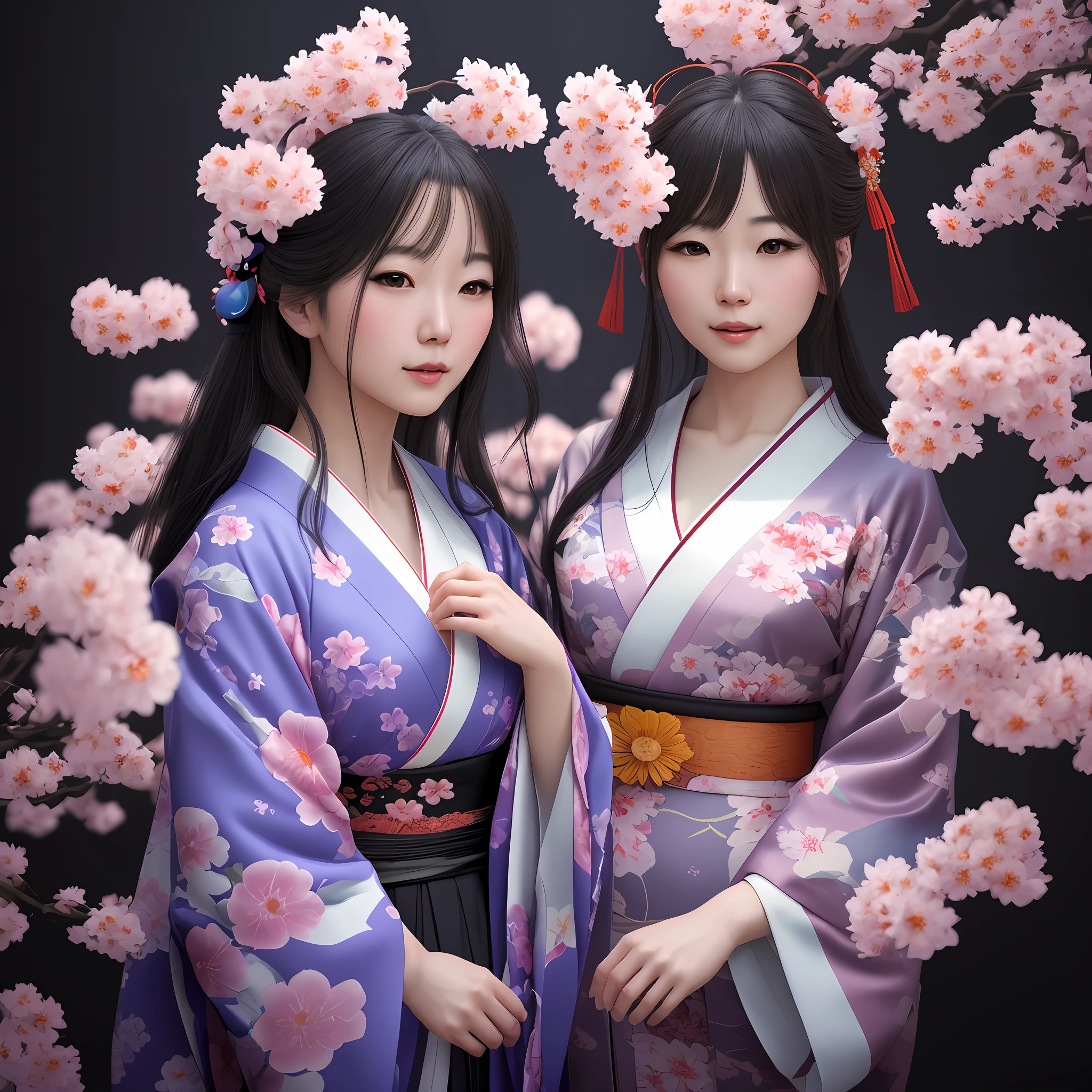 a woman, hot, in a kimono outfit (hyperrealistic) holding a flower, full HD image (photorealistic, 16k), a beautiful professional photo, (masterpiece) beautiful character image, beautiful digital photo, beautiful digital photography, beautiful digital poster, exquisite hyper-real photography, beautiful real photography, very beautiful photo, gorgeous digital portrait, japanese art style, stunning digital photography, digital image, digital illustration