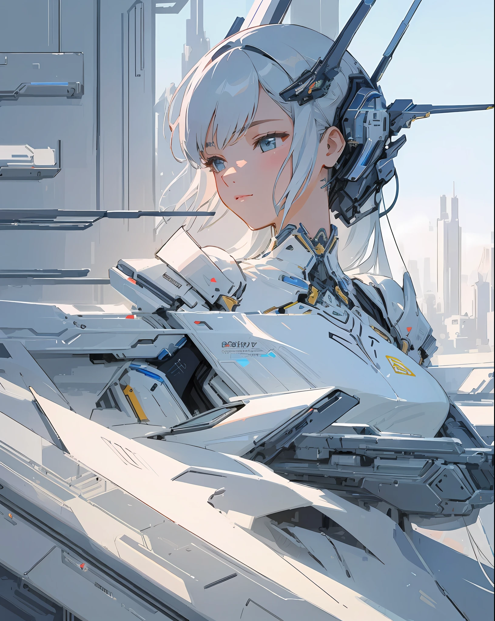 High quality illustrations, pretty, (fantasy, mechanic, futuristic city), elegant, delicate faces, delicate bodies, delicate illustrated illustrations,