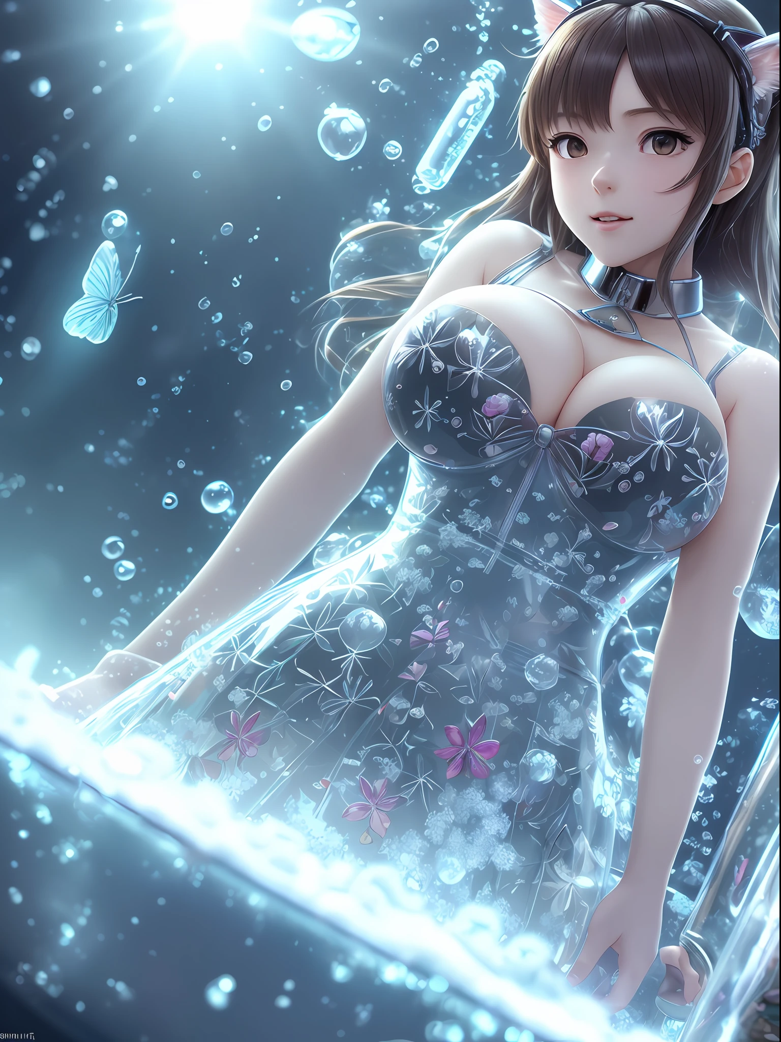 ((Beautiful)), (Best Quality, Super Detail), High Resolution Official Art, [(White Background: 1.45): :5], (Transparent Background: 1.3), Cinematic Lighting, (Girls), Animal Ears, (big breasts:1.3),Clover Plant, Snow and Ice Underwater, Butterfly, (Jar: 1.15), (Girl in the Jar: 1.4), Clear Face, Beautiful Scene, Shinkai Makoto Style, V-Ray, Ultra High Detail, Ultra High Quality, High Resolution Art Station Trend, 8K Close-up, Volume Light Effect.