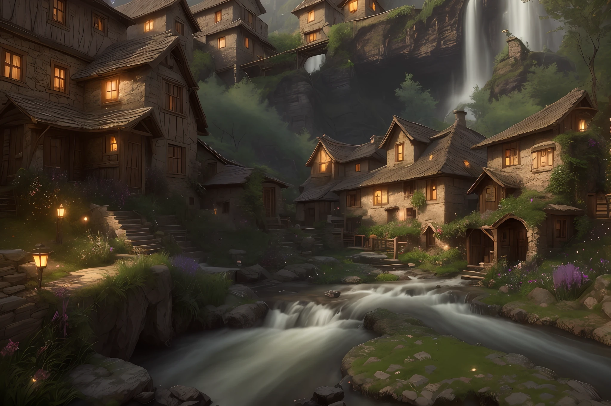 there is a small stream running through a small village, realistic fantasy render, villages ， unreal engine, unreal engine render concept art, matte painting unreal engine, unreal engine fantasy art, artstation unreal, inspired by senior environment artist, 3d rendered matte painting, unreal engine art, highly realistic concept art, unreal enginedigital painting, detailed 4k concept art, beautiful mattepainting