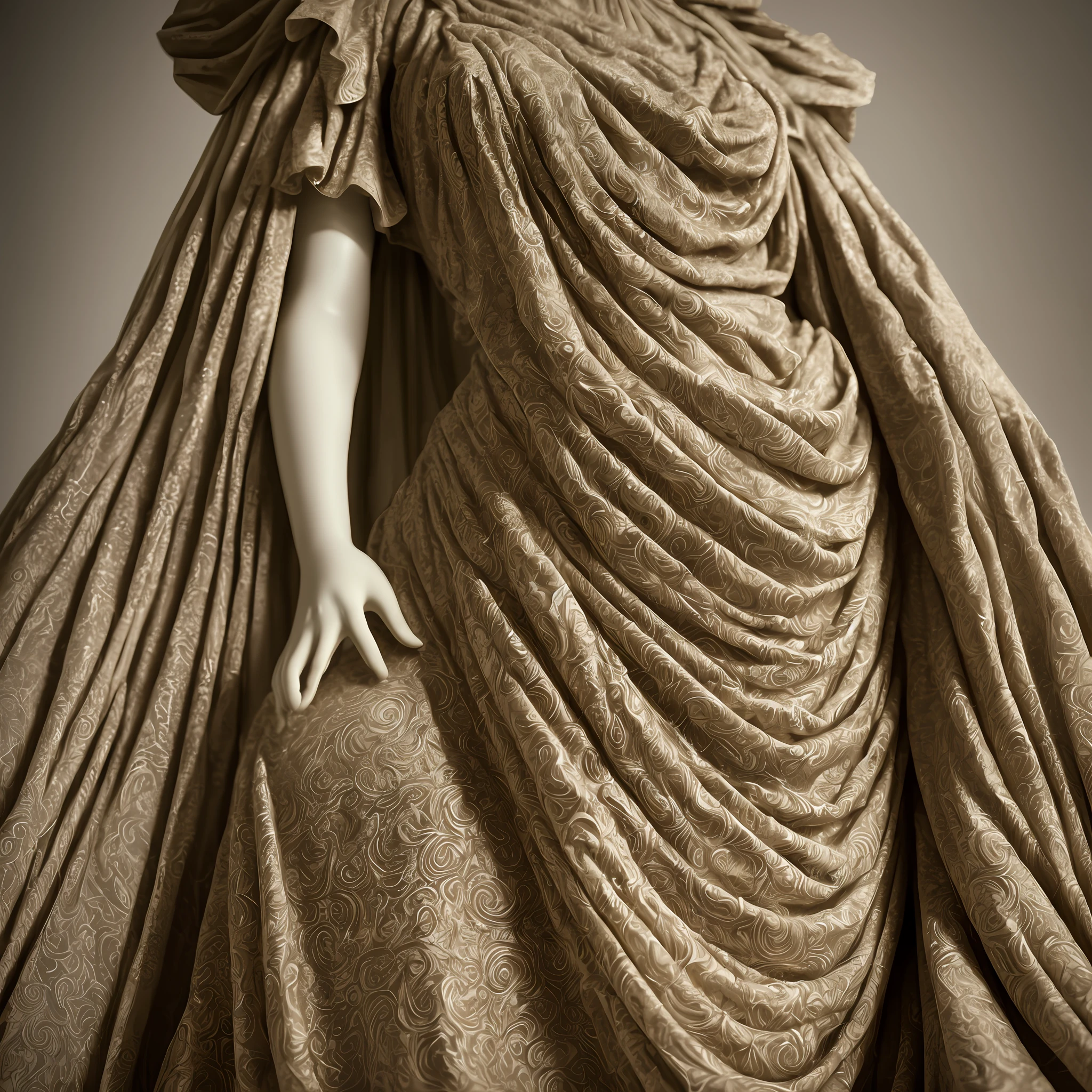small statue wraped by richly pleated fabric drapery, baroque,8k resolution, , soft cinematic light, adobe lightroom, photolab, hdr, intricate, highly detailed, (depth of field:1.4)