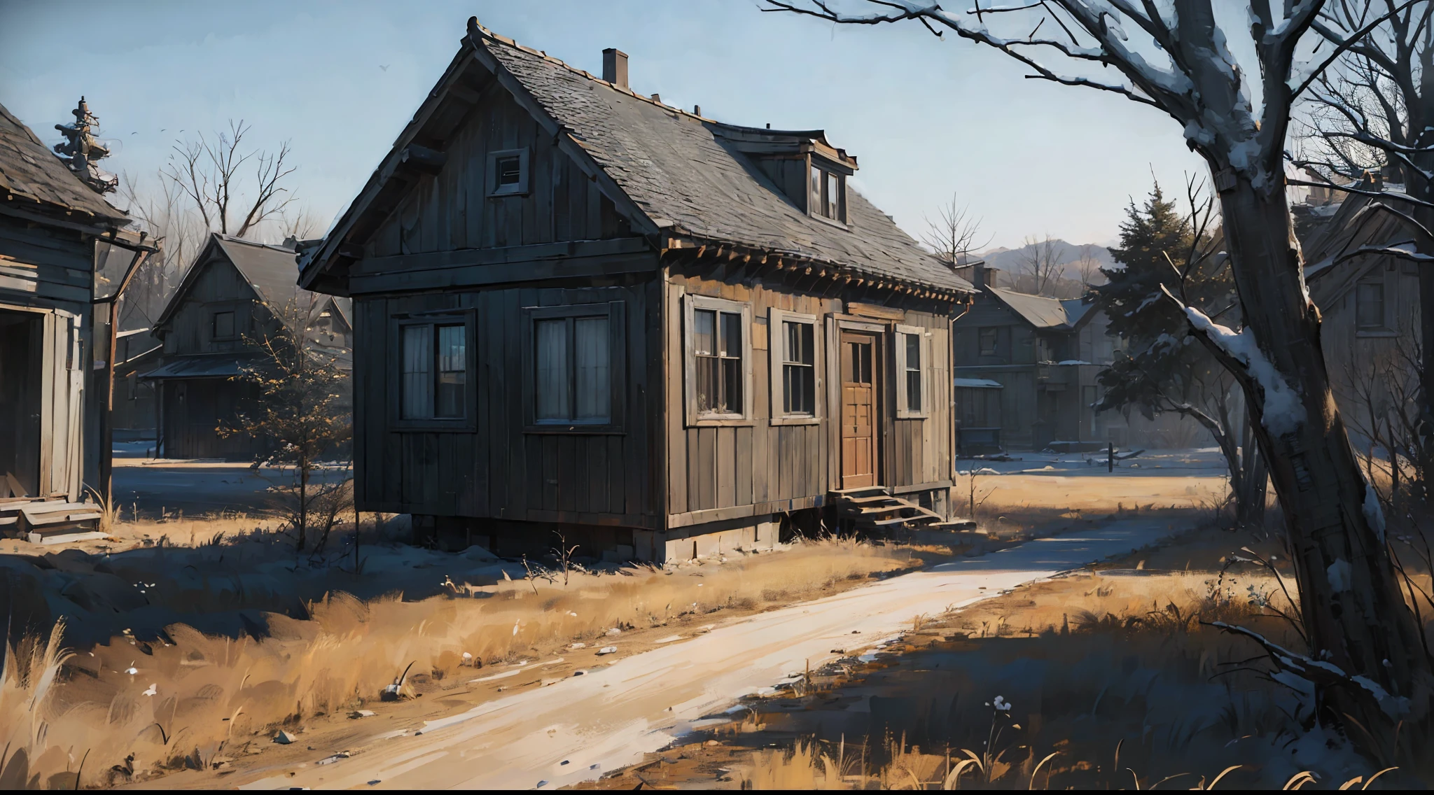 (landscape:1.5), old abandoned houses, no people, realistic animals, (detailed lighting:1.2), detailed textures, (photorealistic:1.4), 8k uhd, (hyper realistic), (photo realistic), (masterpiece), (best quality), realistic shadows