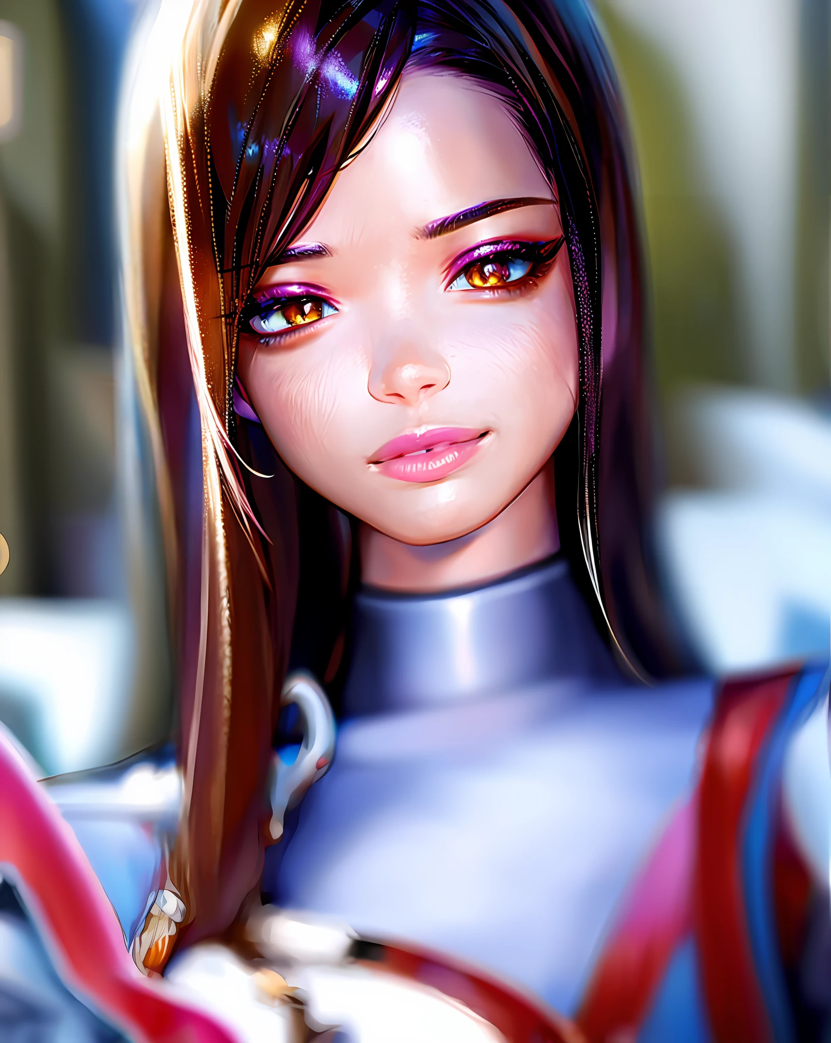 "Masterpiece, high quality, detailed, high resolution, 4k, 8k, realistic skin texture, amazing shadows, perfect lighting, hyper-realistic, midjourneyart style." A woman huntress (brown skin, beautiful brown eyes, collars, full lips, brown hair), wearing leather clothes holding a 12 caliber gun, full body, devastated buildings in the background (zombie game inspired), detailed background