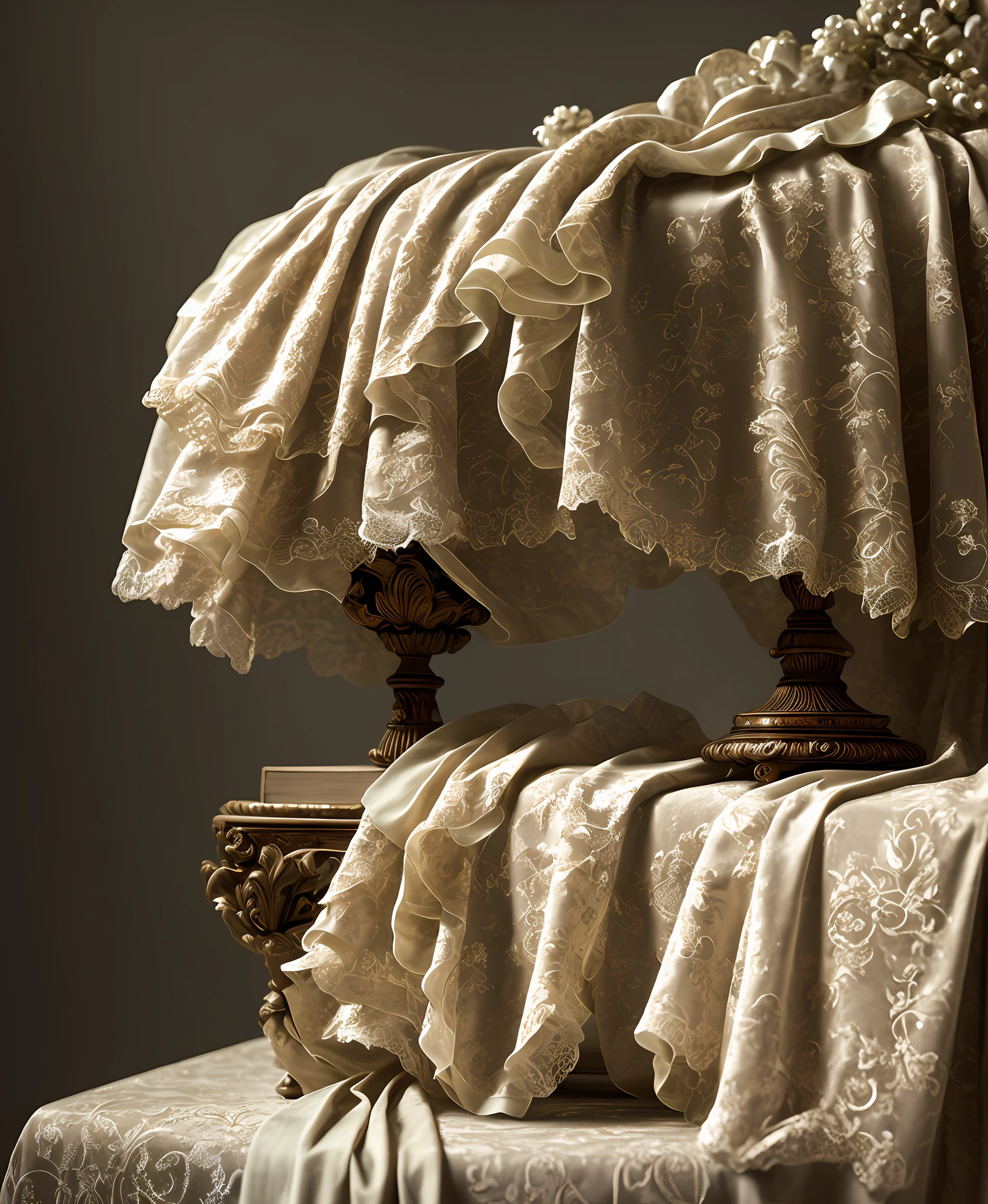 Dutch still life with rich drapery, richly pleated fabric drapery, baroque,8k resolution, , soft cinematic light, adobe lightroom, photolab, hdr, intricate, highly detailed, (depth of field:1.4)