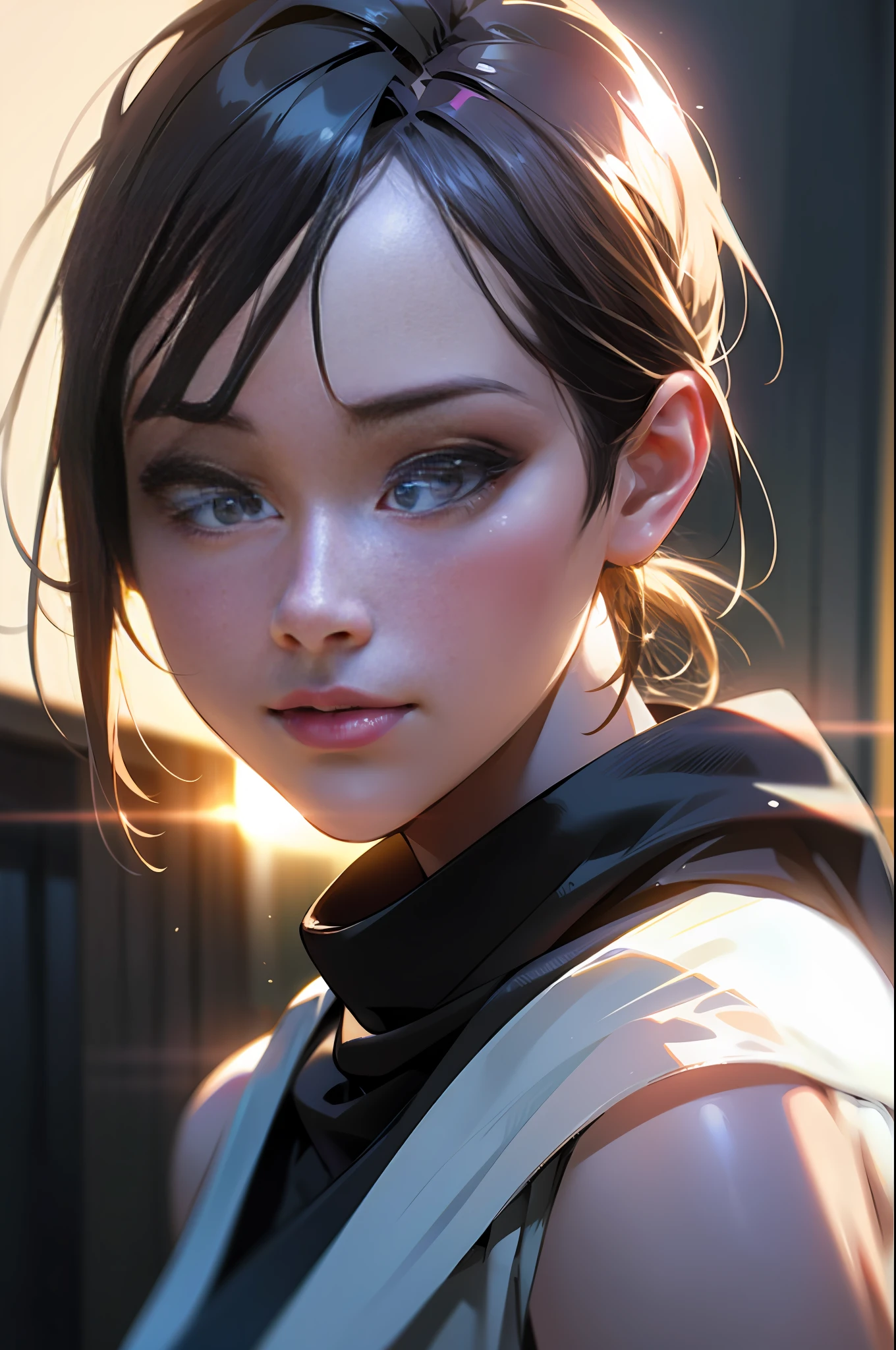 dressed, (photo realistic:1.4), (hyper realistic:1.4), (realistic:1.3),
(smoother lighting:1.05), (increase cinematic lighting quality:0.9), 32K,
1girl,20yo girl, realistic lighting, backlighting, light on face, ray trace, (brightening light:1.2), (Increase quality:1.4),
(best quality real texture skin), finely detailed eyes, finely detailed face,
(tired and sleepy and satisfied:0.0), face closeup, t-shirts,
(Increase body line mood:1.1), shiny skin
