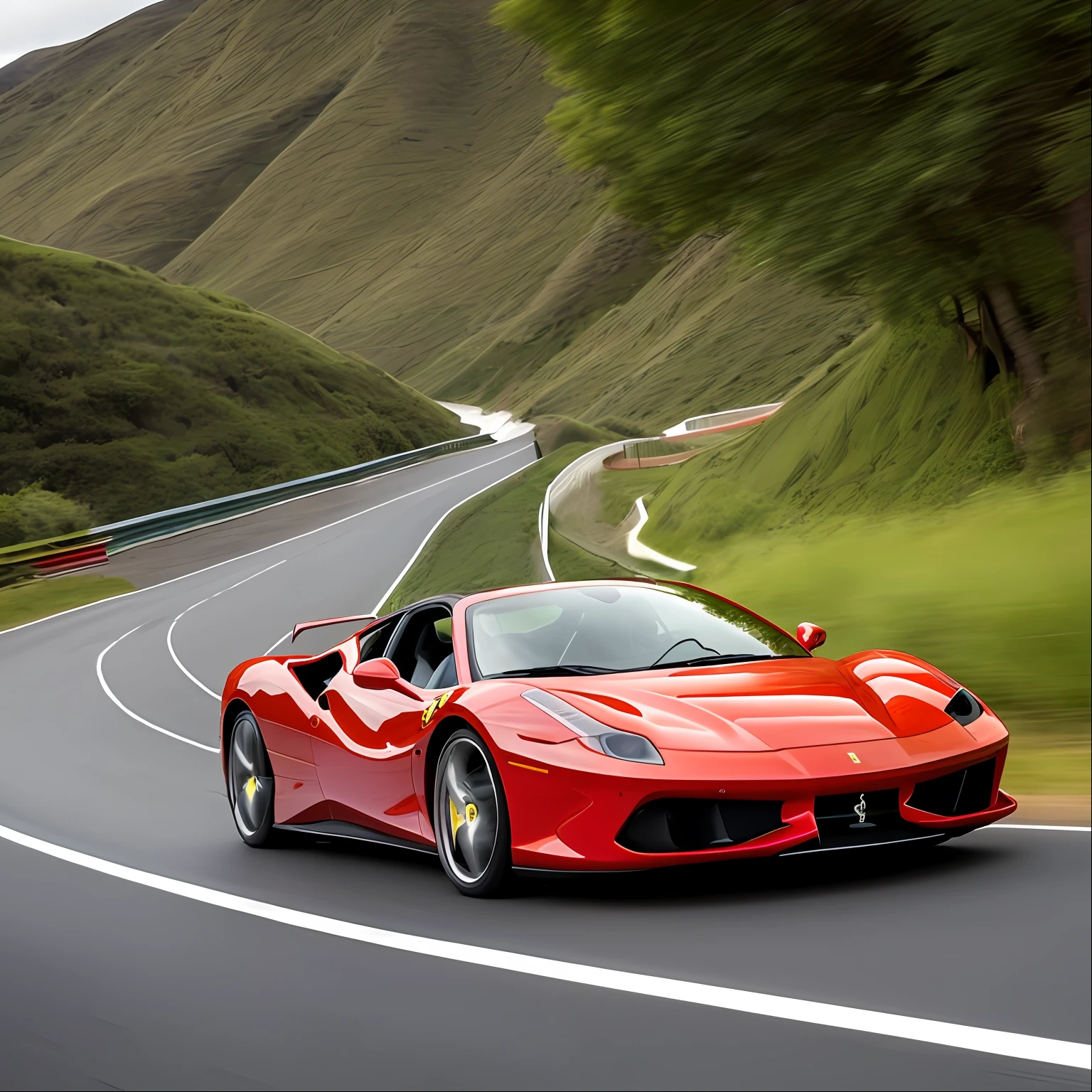 A Ferrari driving on the road