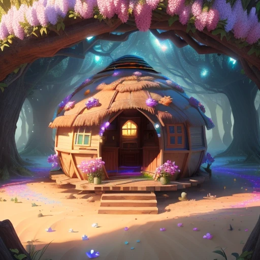 A dome shaped hut consisting of glowing rainbow gems