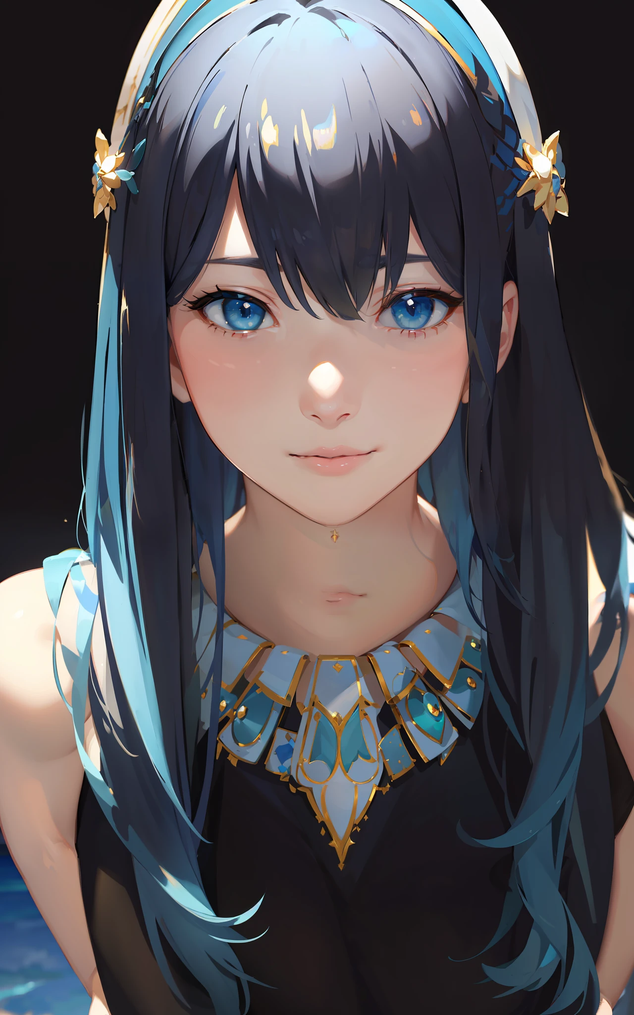 (Masterpiece, Elaborate Beautiful Eyes: 1.2), (Light Blue Hair: 1.2), (Zephyr's Eye Color: 1.1), Long Hair, Straight Hair, (Black Tank Top: 1.2), Realistic Lighting, Beautiful Lighting, Ray Tracing, Photorealistic, (Hyperrealistic: 1.2), High Resolution, 4K, 8K, (Highly Detailed CG, 8K Wallpaper: 1.1), Very elaborate and sharp digital illustrations, detail, realism, beautiful faces, very elaborate faces, ultra-realistic, masterpieces, detailed eyes, super detail, volume lighting, realistic shadows, intricate details, details, cheerful, smile, (white hat: 1.2)), silver necklace, high heels, (On the Beach: 1.2),