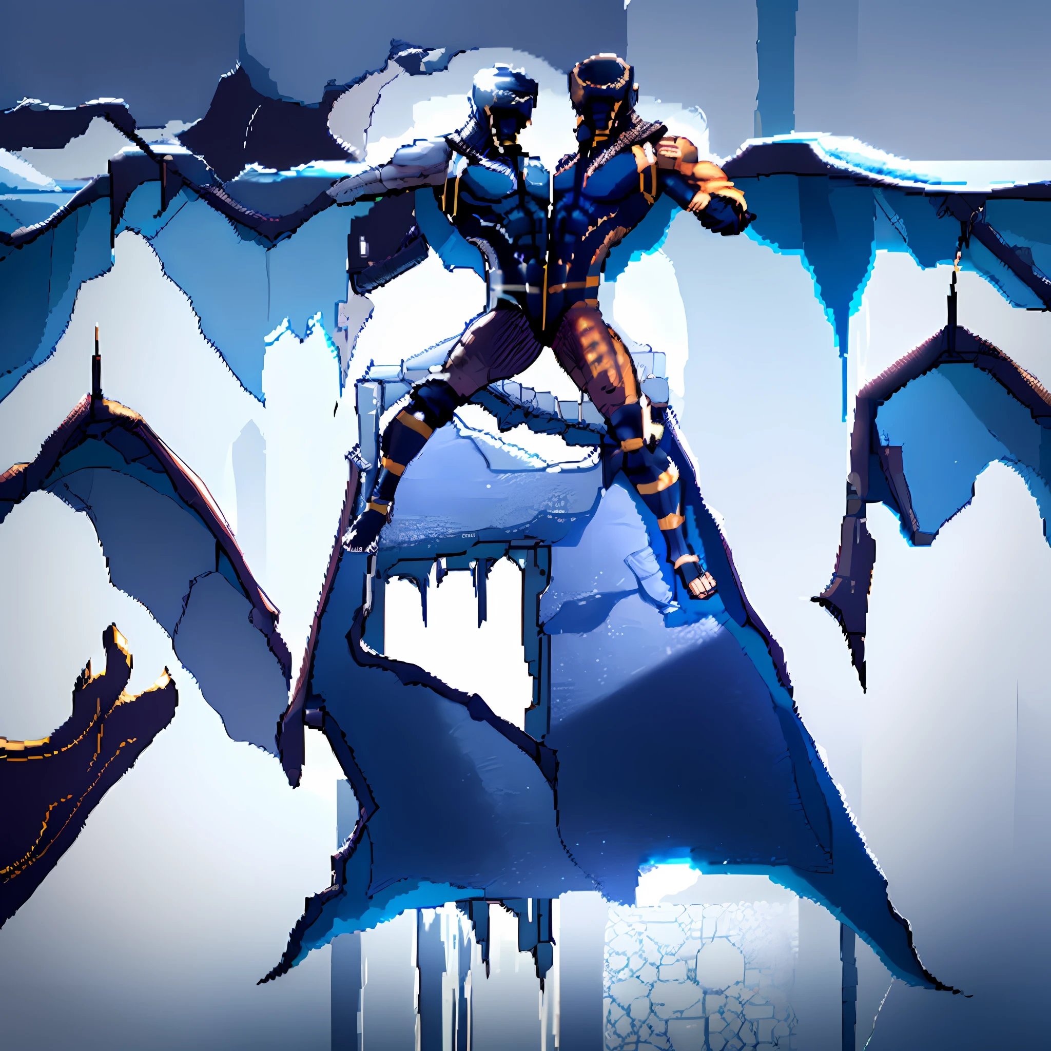 Noob-saibot fights Sub-Zero in a Hell-like scenario