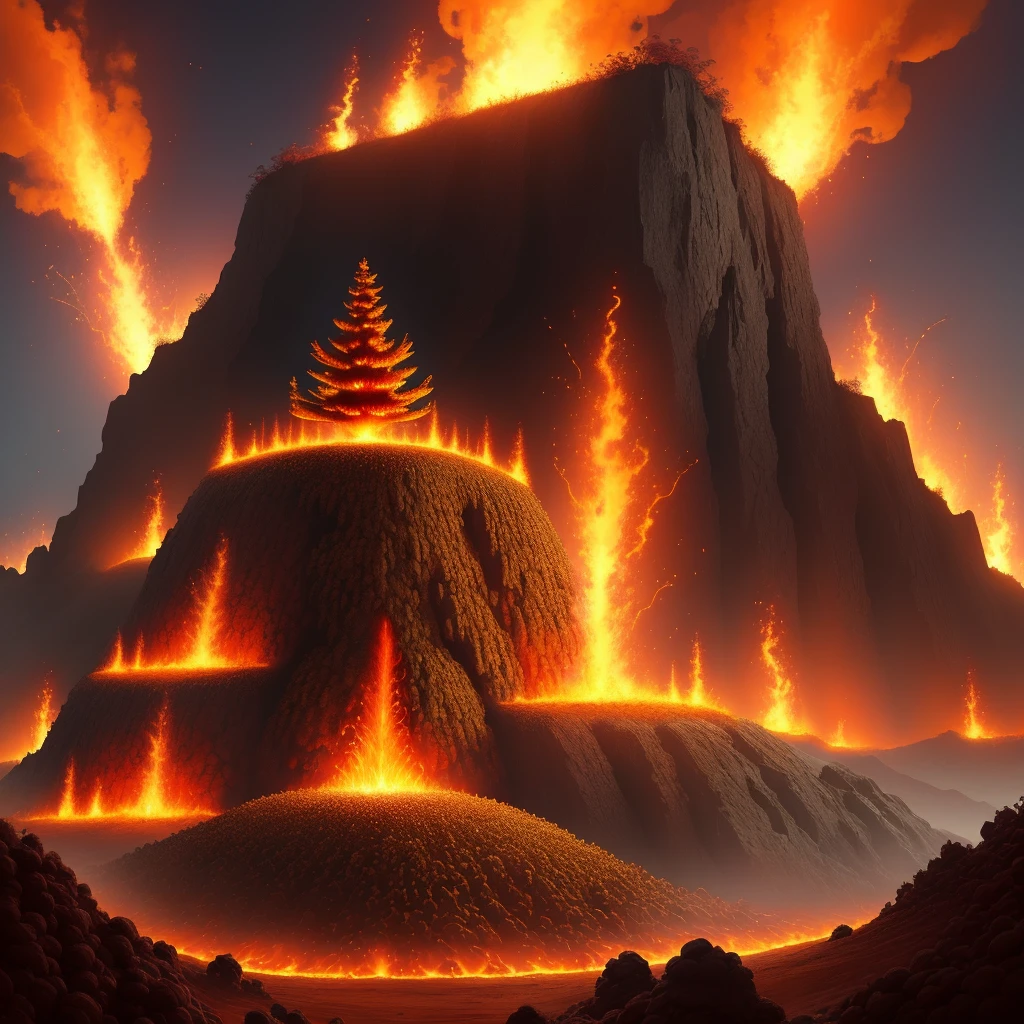 anthill anthill on fire anthill with a lava waterfall anthill with a firebird on it