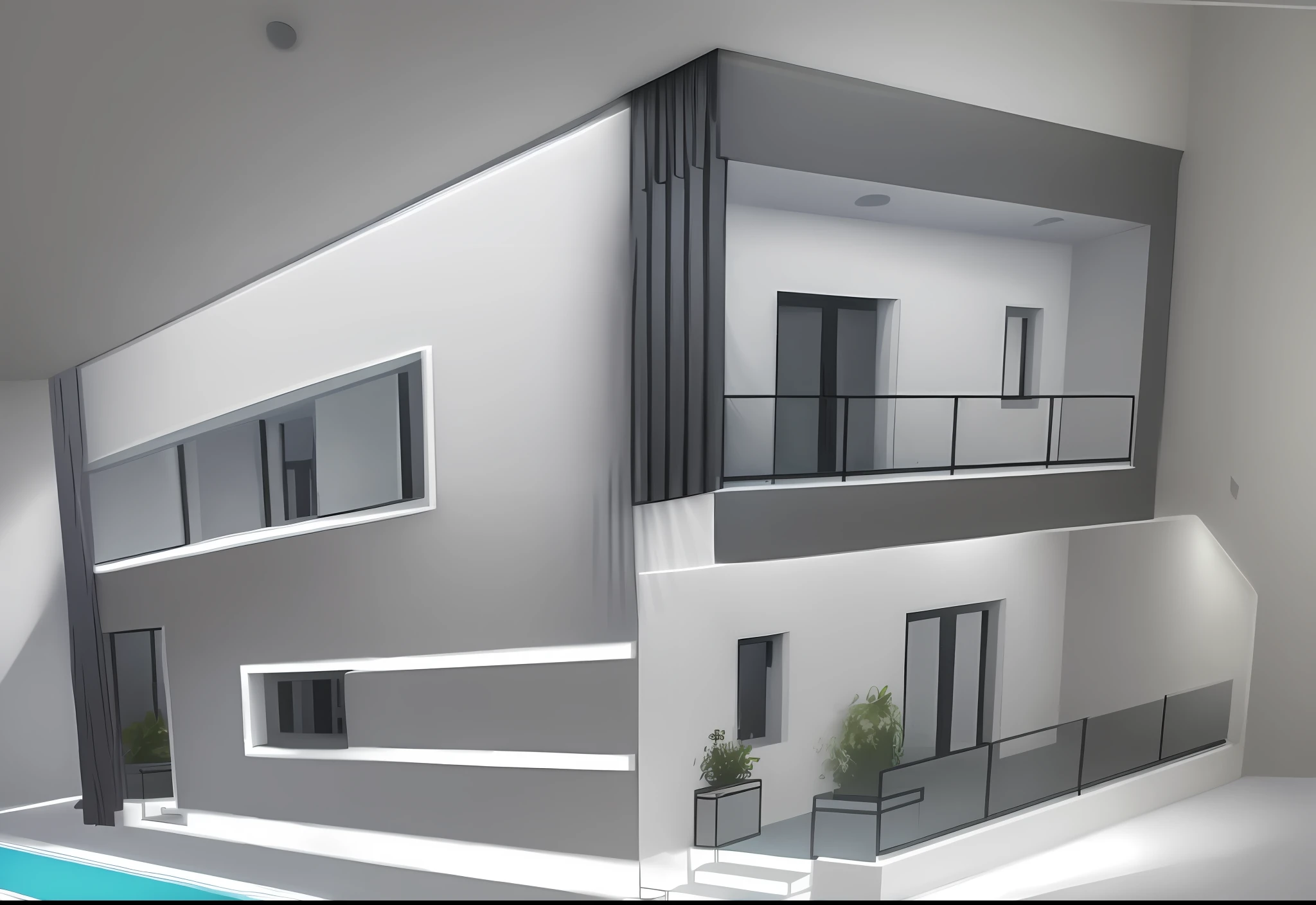 Modern Villa architecture, white and grey walls