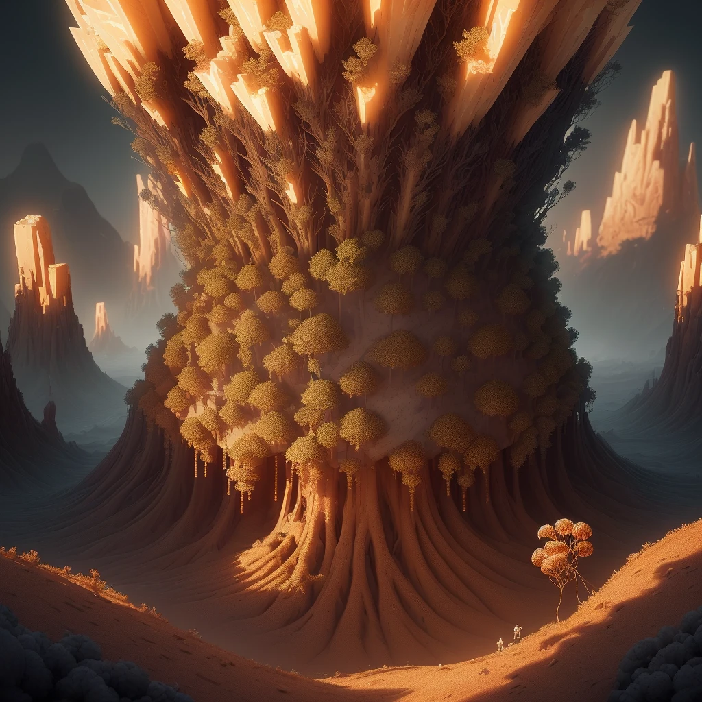 Here is a prompt optimization, based on the given sentence:
"High quality visual effect, made in 8k on a dark background, representing an anthill with shrimp-shaped appearances. By creating a breathtaking perspective, the image reveals a complex architectural form, and a quantity of details that attract attention. The light brings a disturbing and mysterious atmosphere to the whole scene. "