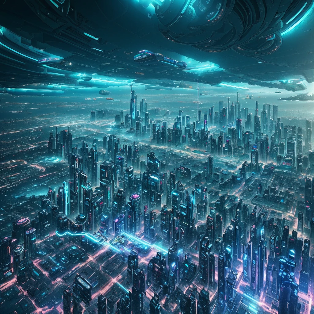 futuristic cityscapes, ((Cyborg)), (irregular architecture), mechanical, (cyberpunk), (hovering train), drone, realistic lighting, (abyss) masterpiece, high quality, beautiful graphics, high detail, (T1D text)