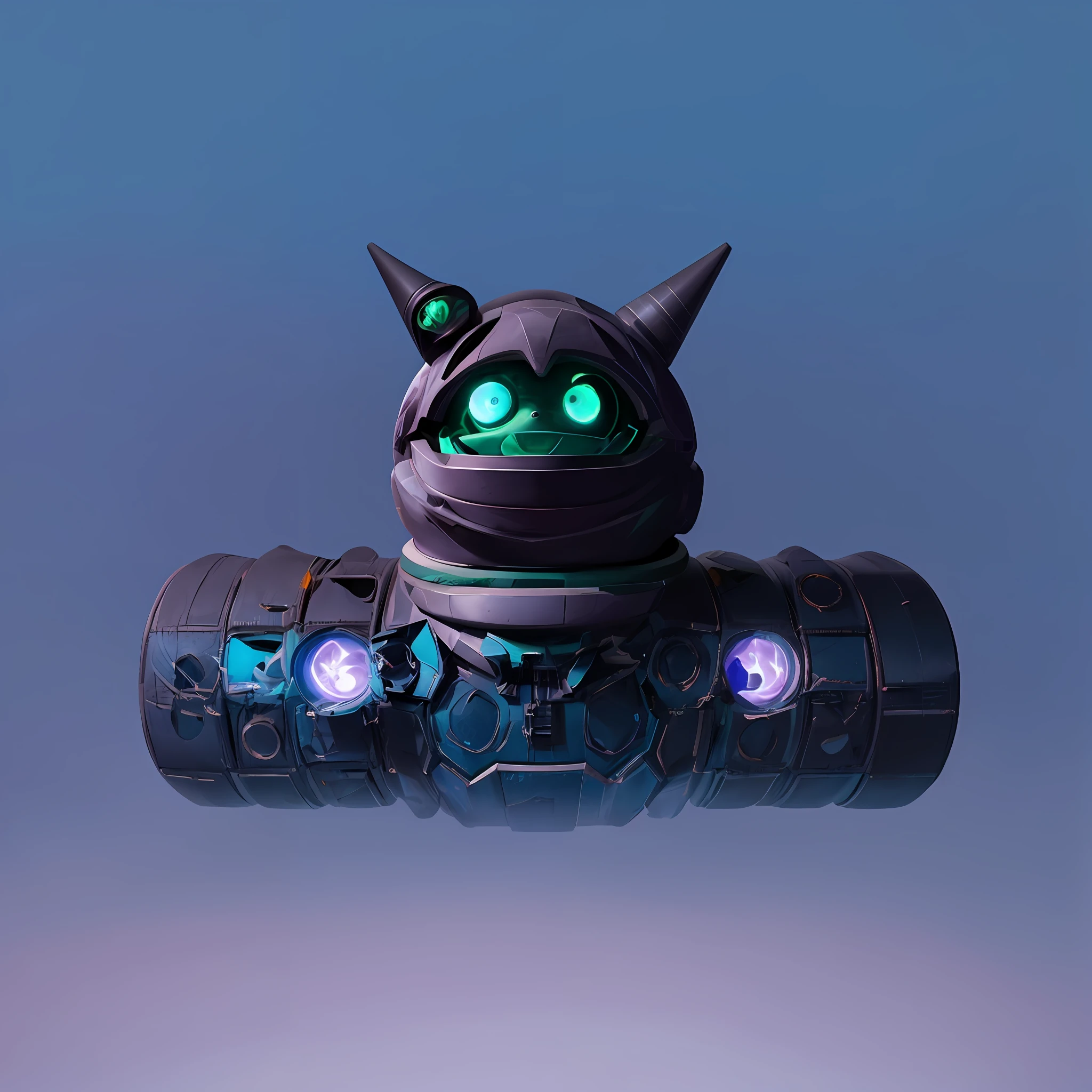 space junk, villain, cute, evil, game asset, 3D rendering, high quality, immersive lighting, volumetric smoke, minimalistic design, deep space background.