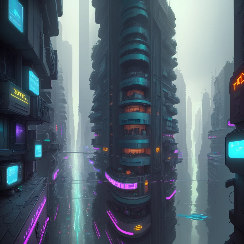 sci-fi cyberpunk city, deep gully crack in the middle, building street, masterpiece, best quality, high design, surreal, futuristic city, utopian world, futuristic city, utopian world, neon sign, game CG, psychedelic,