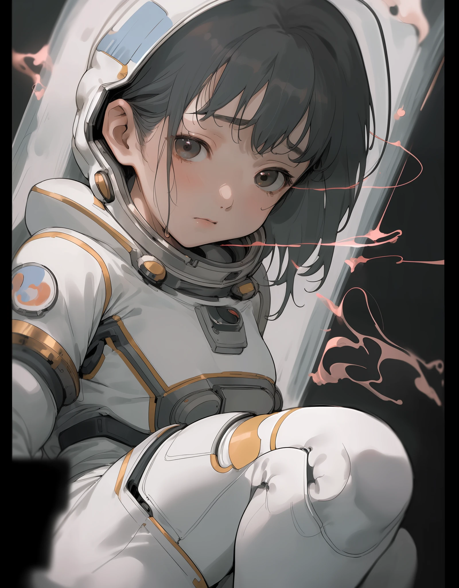 Korean girl in astronaut suit on moon, (An extremely delicate and beautiful work), beautiful face, waist leaking, full body, Random posture, big breasts, delicate figure, realistic photo, (portrait), [smoke], [haze], natural lighting, shallow depth of field, photographed on a Canon EOS-1D X Mark III, 50mm lens, F/2.8, (intricately detailed, hyperdetailed), ((RAW color)), sharp focus, HDR, 4k resolution, Cinematic film