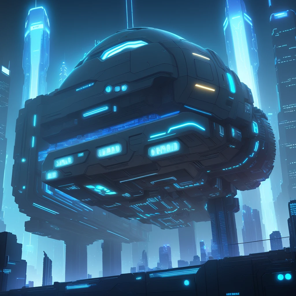 futuristic cityscape, night view, blue lights, attention to detail, blue fluorescent lights ((Cyborg)), (irregular architecture), mechanical, (cyberpunk), realistic lighting, (abyss) masterpiece, high quality, beautiful graphics, high detail, night scene, blue lights, attention to detail, blue fluorescent lights