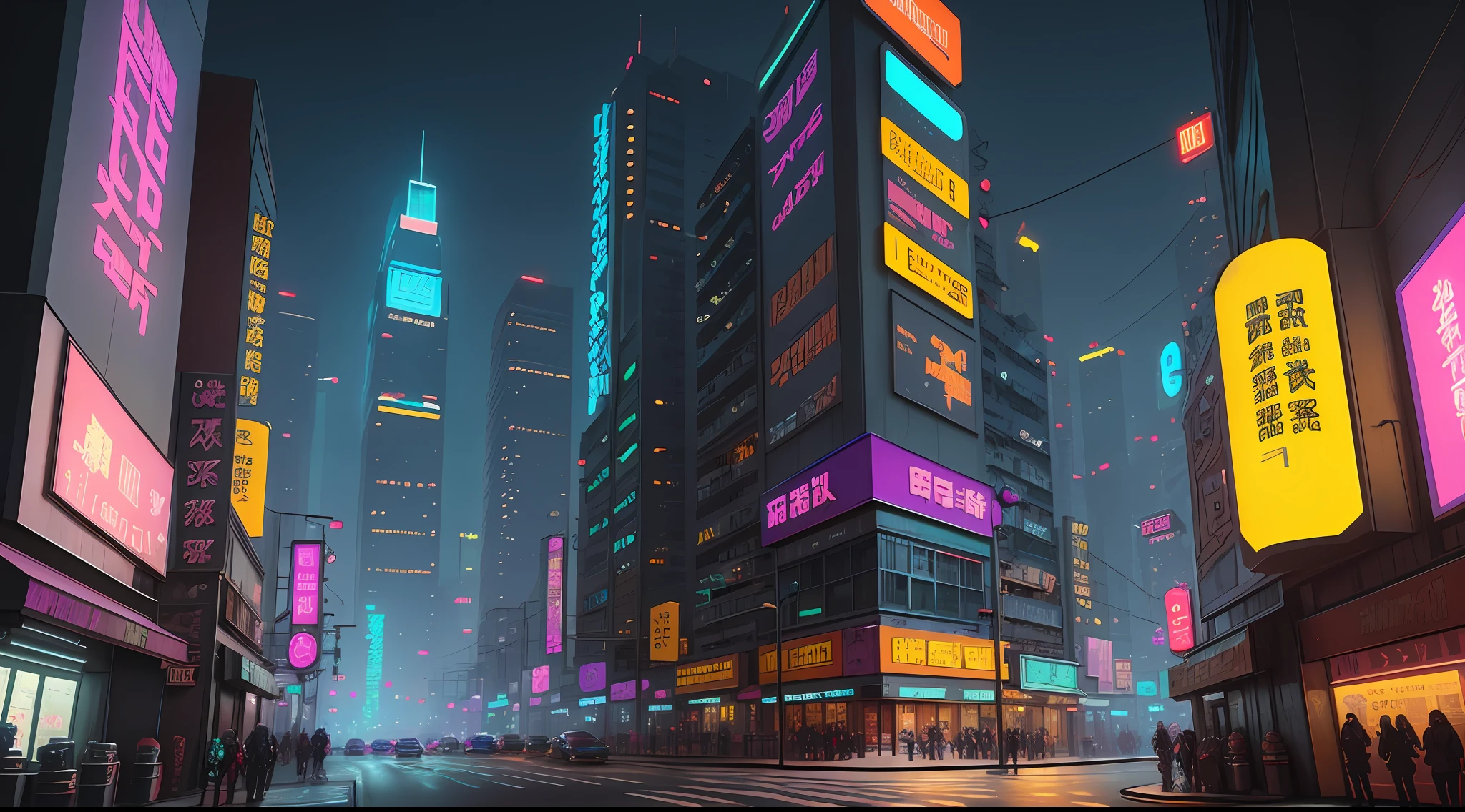 sci-fi cyberpunk city, building street, masterpiece, best quality, high design, surreal, tech low life, neon signs, billboards, game CG, psychedelic, cyberpunk 2077, night, realistic style, hong kong