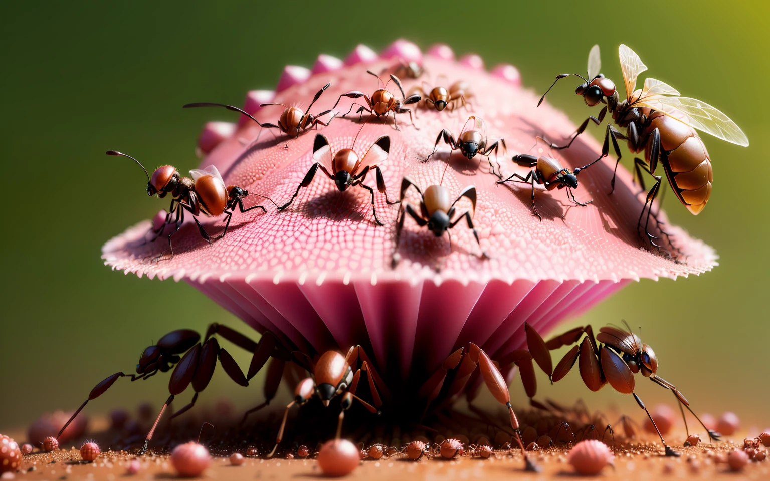 pink anthill with ants and insects realistic 4K