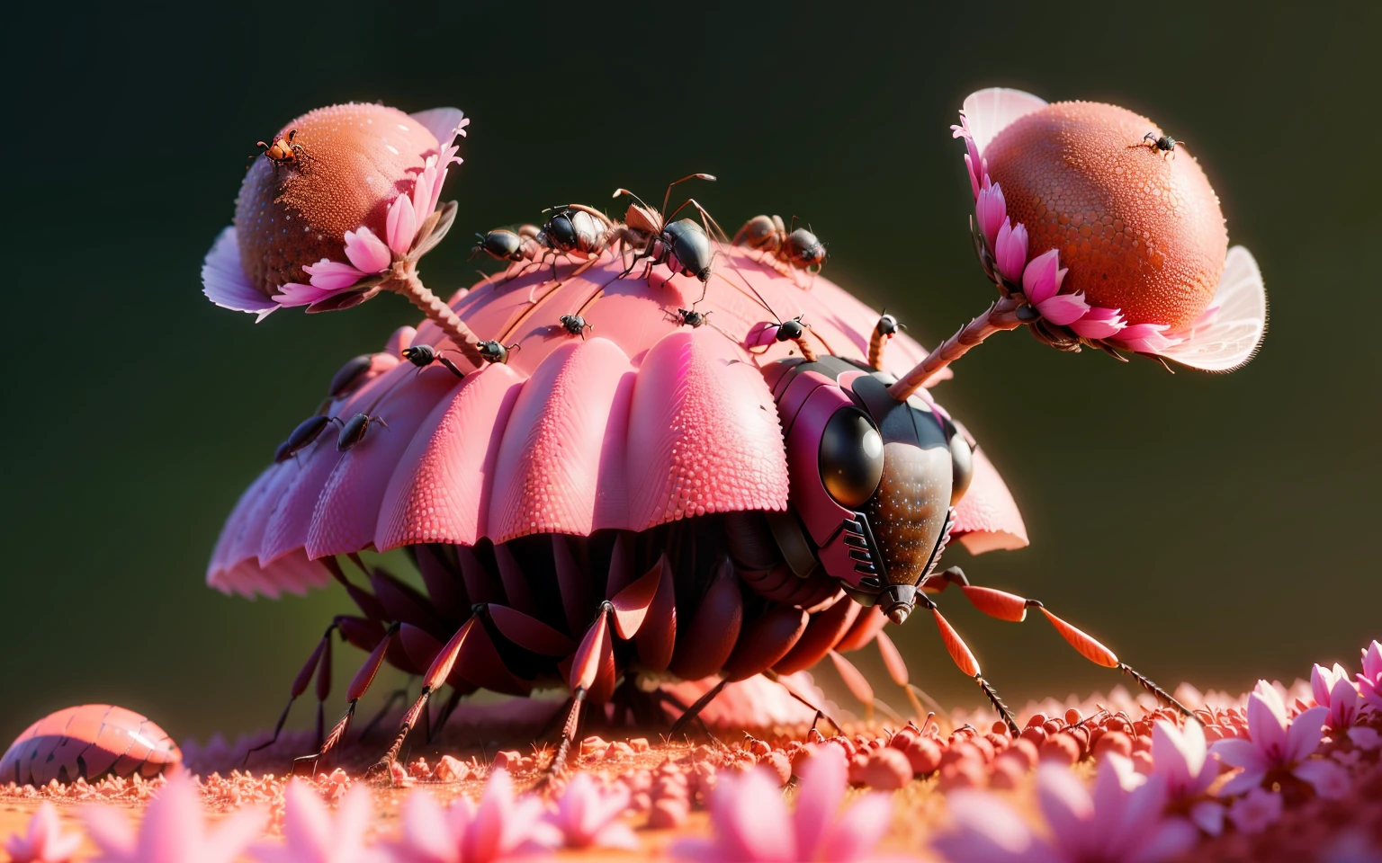 pink anthill with ants and insects realistic 4K
