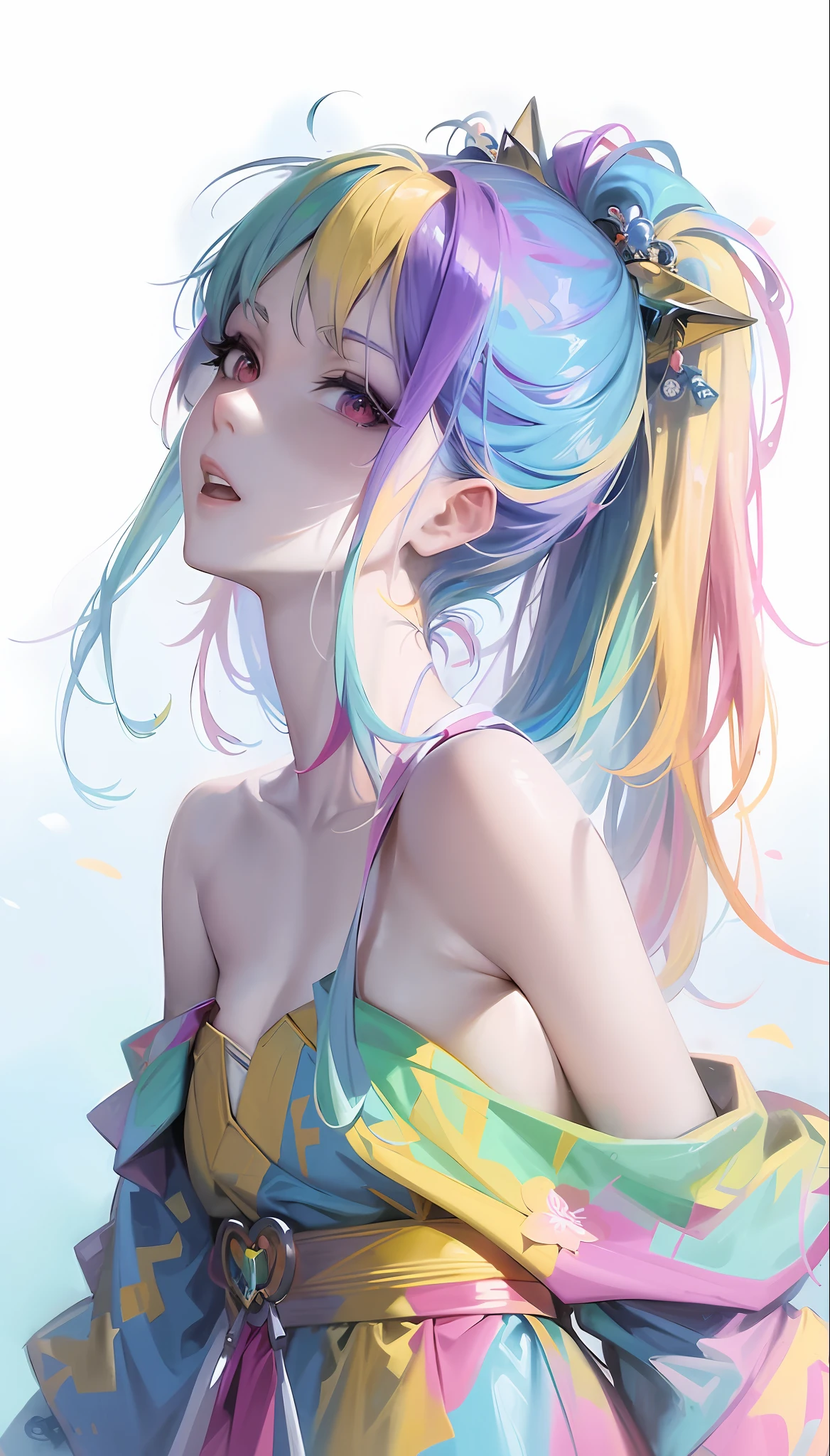 anime girl with colorful hair and a colorful dress, rossdraws pastel vibrant, rossdraws cartoon vibrant, anime style 4 k, beautiful anime portrait, artgerm colorful!!!, ! dream artgerm, beautiful anime girl, anime styled digital art, anime art wallpaper 4k, anime art wallpaper 4 k, digital anime art, extremely detailed artgerm