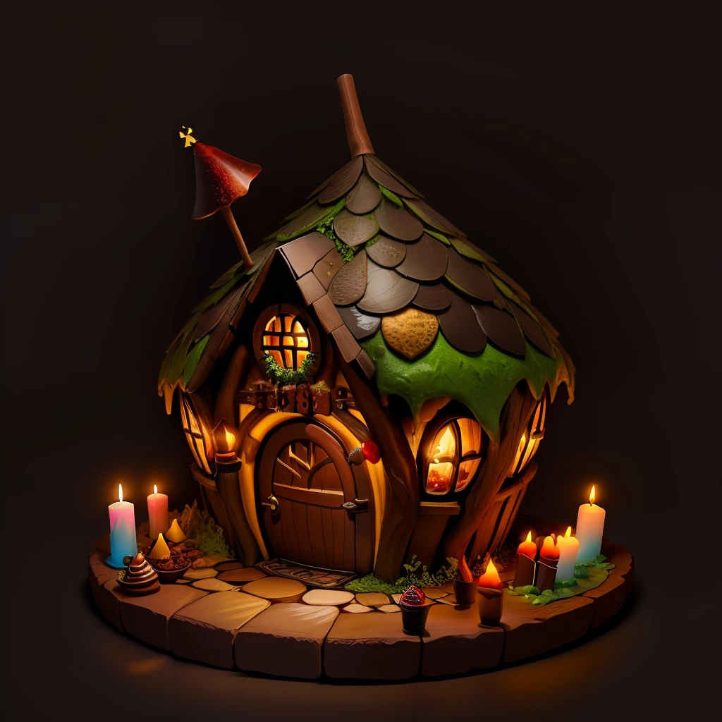 the witches hobbit chocolate house,with some candy and candles, lolipop,HDR,4k,upscales