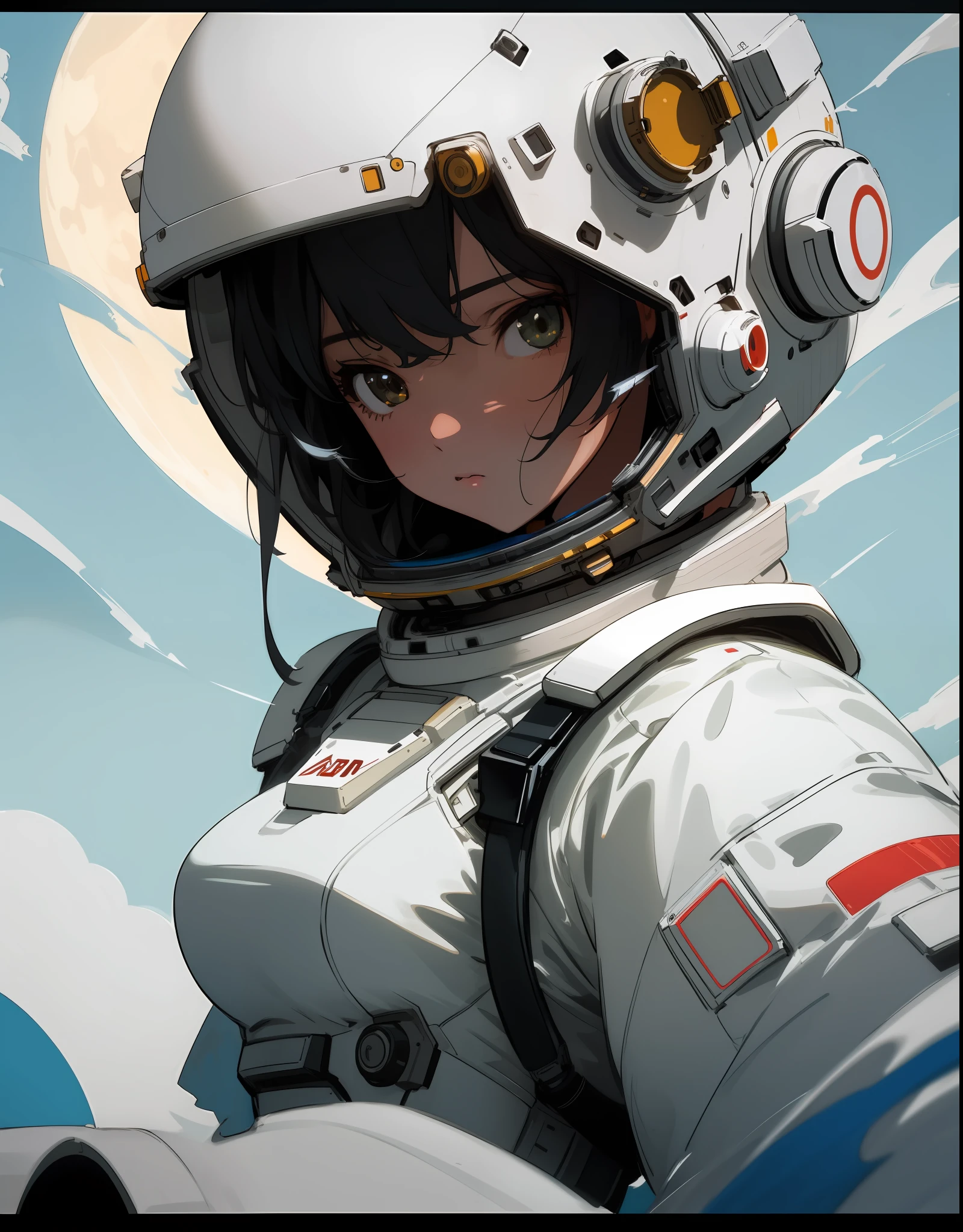 girl in astronaut suit on moon, (An extremely delicate and beautiful work), beautiful face, waist leaking, full body, Random posture, big breasts, delicate figure, realistic photo, (portrait), [smoke], [haze], natural lighting, shallow depth of field, photographed on a Canon EOS-1D X Mark III, 50mm lens, F/2.8, (intricately detailed, hyperdetailed), ((RAW color)), sharp focus, HDR, 4k resolution, Cinematic film