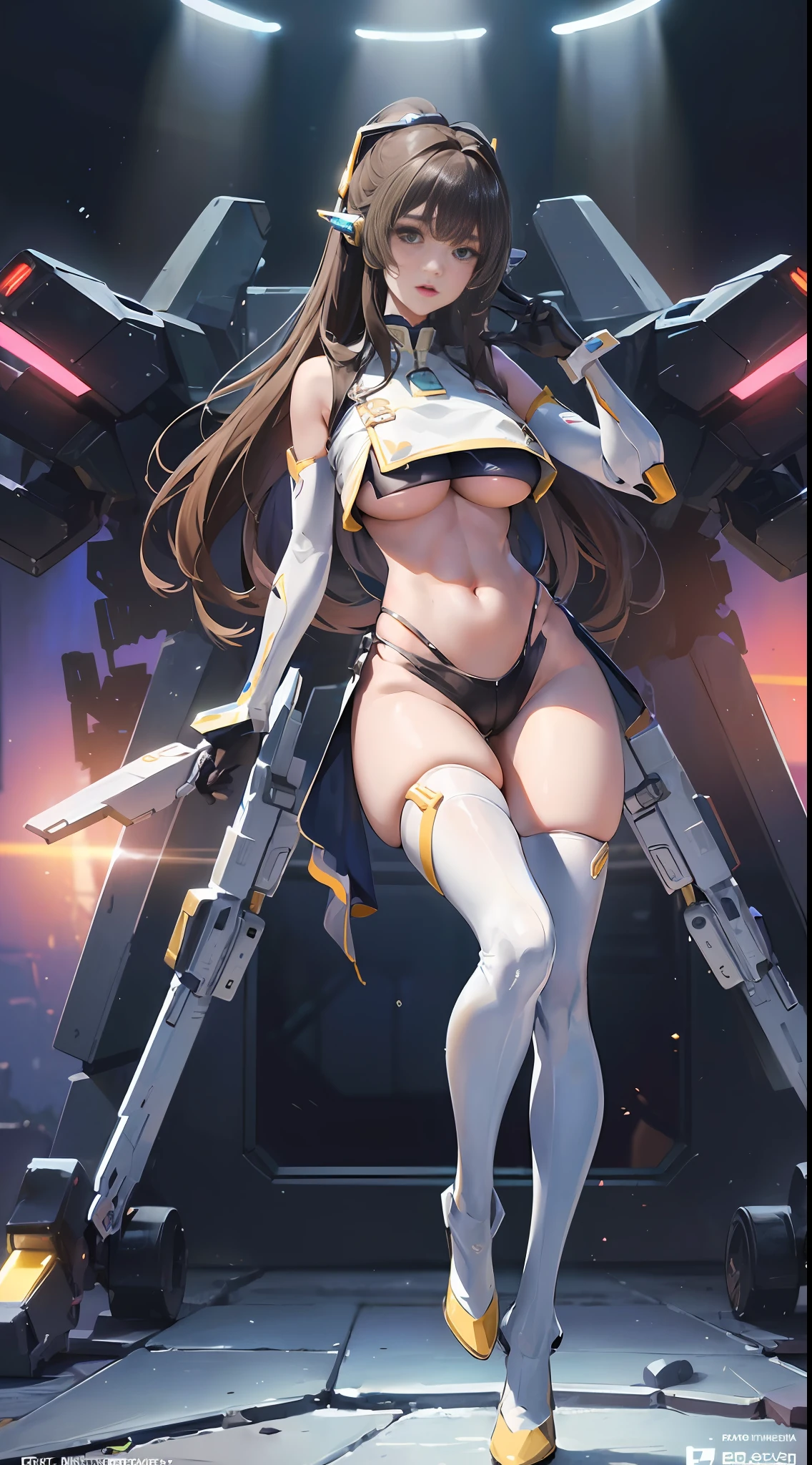 ((Best quality)), ((masterpiece)), (highly detailed:1.3), 3D, beautiful, (cyberpunk:1.2), in space, nebula, holding_weapon, laser, (1Female mecha:1.3), sexy body, facing the audience, Glowing eyes, full body, (flying, swooping down, dynamic, motion blur: 1.4), (huge mech wings: 1.6), looking up, glowing_eyes, mecha, panorama, background is earth, nebula, space, particles, Reality, HDR (High Dynamic Range), Ray Tracing, NVIDIA RTX, Super Resolution, Unreal 5, Subsurface Scattering, PBR Textures, Post Processing, Anisotropic Filtering, Depth of Field, Maximum Clarity and Clarity, Multilayer Textures, Albedo and Specular maps, Surface shading, accurate simulation of light-material interaction, perfect proportions, Octane Render, two-tone lighting, large aperture, low ISO, white balance, rule of thirds, 8K RAW, efficient sub-pixel, sub-pixel volume product, (best quality),(Japanese:0.5),(korean:0.8), (Liu Yi Fei:1.5) long hair, (big breast:1.2),(underboob:1.5)