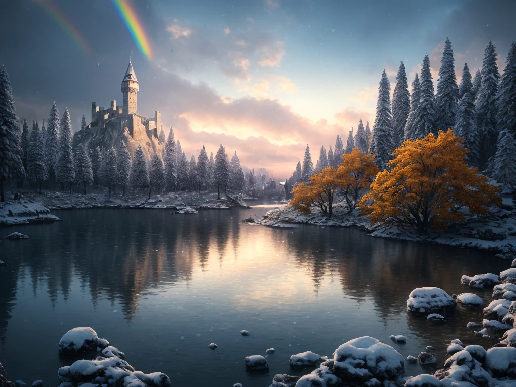 After the War, Dead Silent Landscapes, Game of Thrones, Winterfell, Winter, Heavy Snow, Outdoor, Smoke and War, Gloomy, Gloomy Sky, Landscape, Frozen Water, Withered Trees, Award Winning Photography, Bokeh, Depth of Field, HDR, Bloom, Color Aberration, Realism, Very Detailed, Trends on Artstation, Trends on CGsociety, Intricate, High Detail, Dramatic, Midjourney Art, Cinematic Lighting, Verism, UHD, 16k, best quality, high quality, highres, masterpiece, super detail