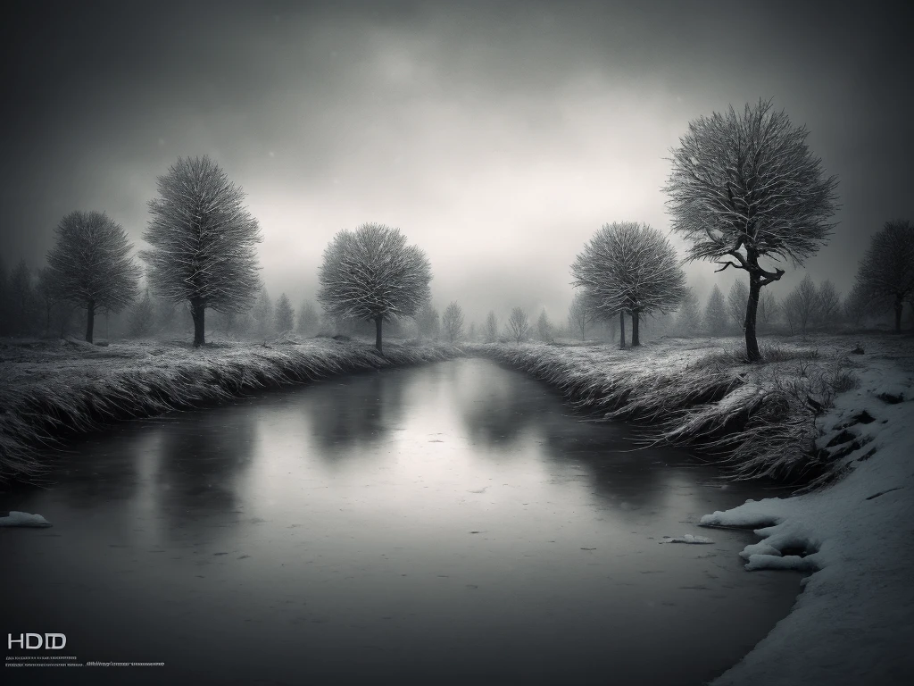 After the War, Dead Silent Landscapes, Game of Thrones, Winterfell, Winter, Heavy Snow, Outdoor, Smoke and War, Gloomy, Gloomy Sky, Landscape, Frozen Water, Withered Trees, Award Winning Photography, Bokeh, Depth of Field, HDR, Bloom, Color Aberration, Realism, Very Detailed, Trends on Artstation, Trends on CGsociety, Intricate, High Detail, Dramatic, Midjourney Art, Cinematic Lighting, Verism, UHD, 16k, best quality, high quality, highres, masterpiece, super detail