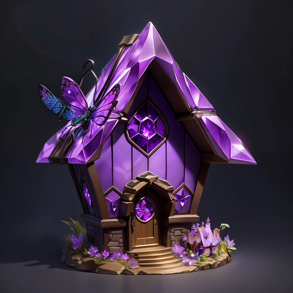purple crystal house with dragonfly, fantasy