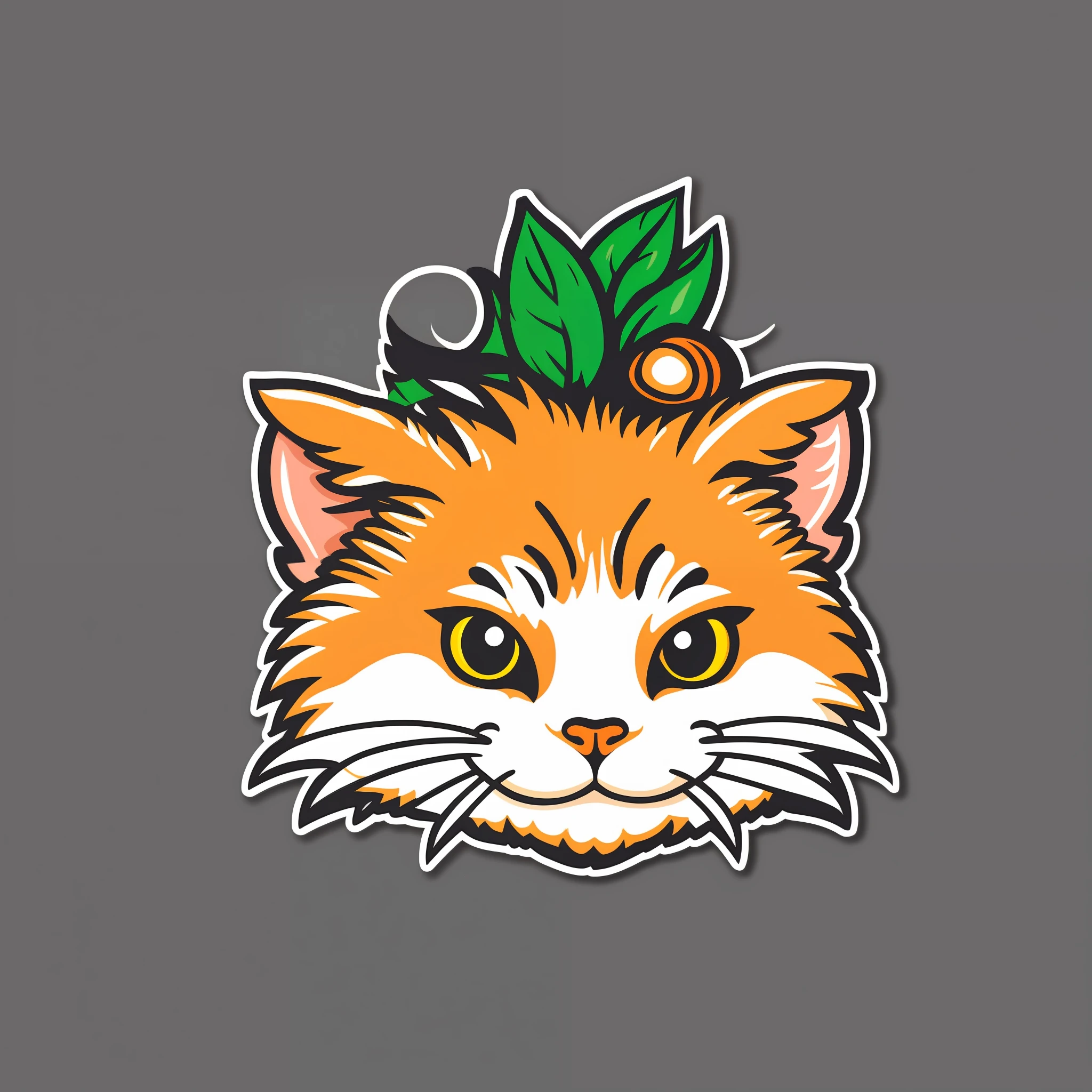 STICKER, A detailed illustration a print of vivid cute kitten head, fantasy flowers splash, vintage t-shirt design, in the style of Studio Ghibli, white and orange flora pastel tetradic colors, 3D vector art, cute and quirky, fantasy art, watercolor effect, bokeh, Adobe Illustrator, hand-drawn, digital painting, low-poly, soft lighting, bird's-eye view, isometric style, retro aesthetic, focused on the character, 4K resolution, photorealistic rendering, using Cinema 4D