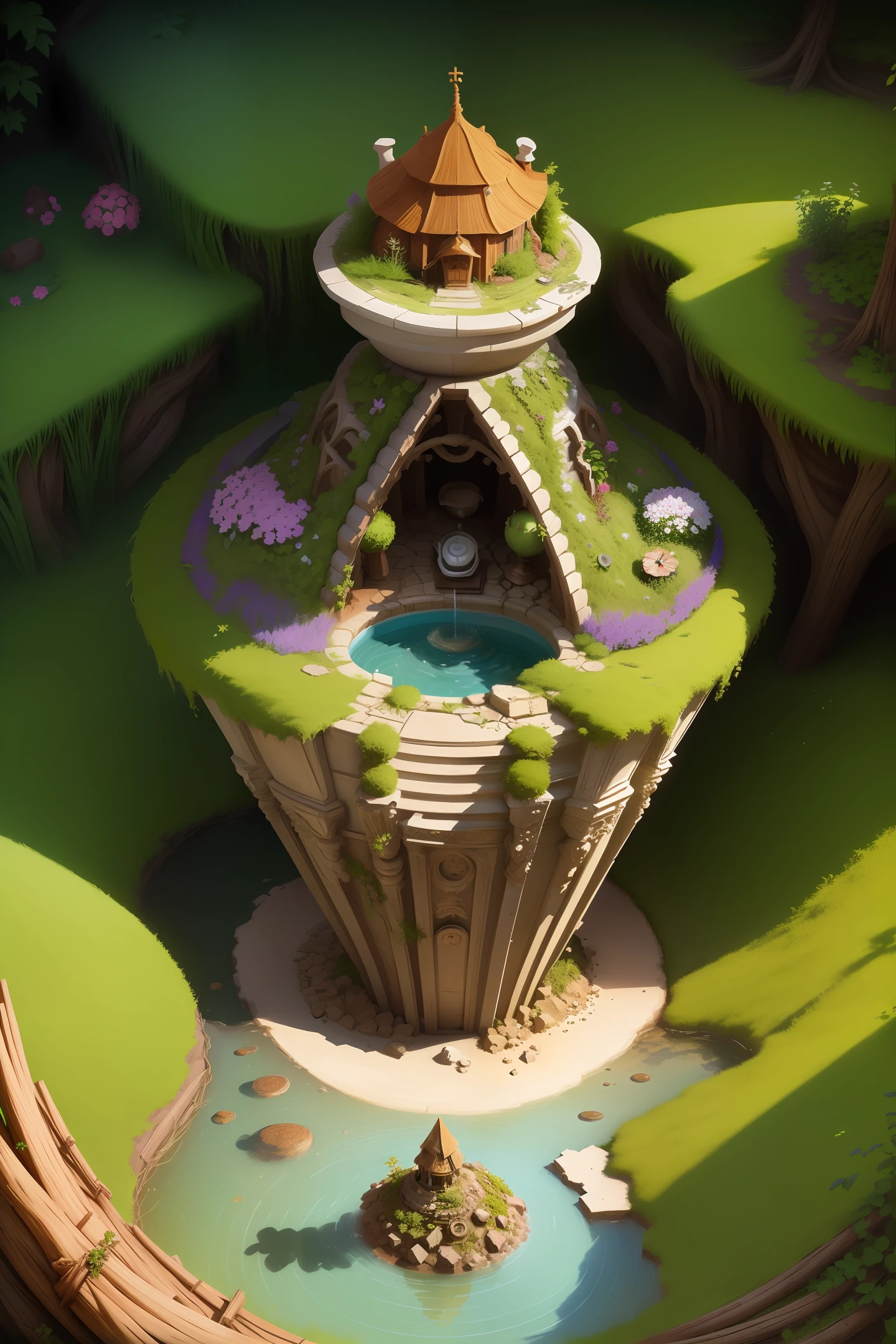 the anthill in broken toilet bowl in garden, fantasy style