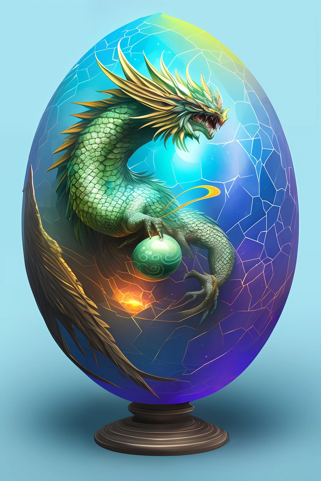full ombre crystalized dragon protecting an egg fantasy semirealistic