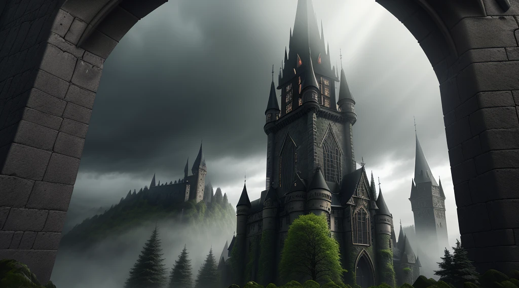 This vampire castle sits deep in a dark forest, with thick moss on its walls and black vines. The exterior walls of the castle are made of huge stones, and the walls are carved with strange symbols and magic spells, which makes everyone feel creepy.
The main building of the castle rises high and is full of mystery. Endless dark clouds in the sky shrouded the place, and the sunlight never penetrated. The spire of the main castle building extends upwards as if it were the gateway to hell, cinematic lighting, Verism, close-up, ray tracing, reflection light, UHD, 16k, best quality, high quality, highres, masterpiece, super detail