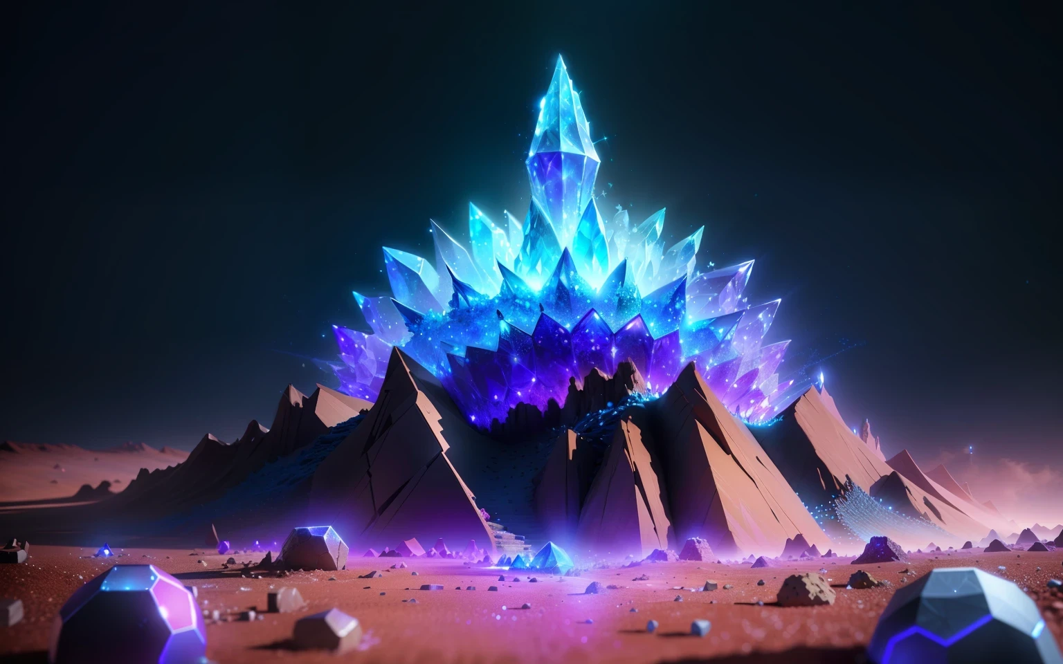 an high tech ant hill decorated with some crystals, fantasy, hd, HDR 4k ,upscale