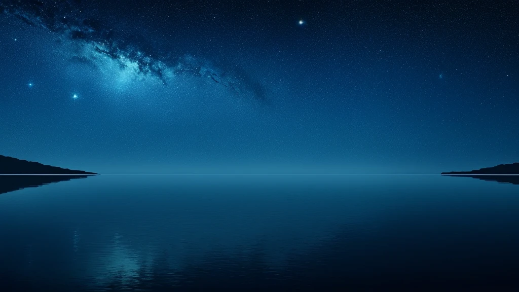 there are many birds flying in the sky above the water, stars reflecting on the water, star(sky) starry_sky, starry sky, calm night. digital illustration, night sky reflected in the water, moonlit starry sky environment, anime background, starlit sky, night scenery, amazing wallpaper, background artwork, starry sky 8 k, ocean pattern and night sky