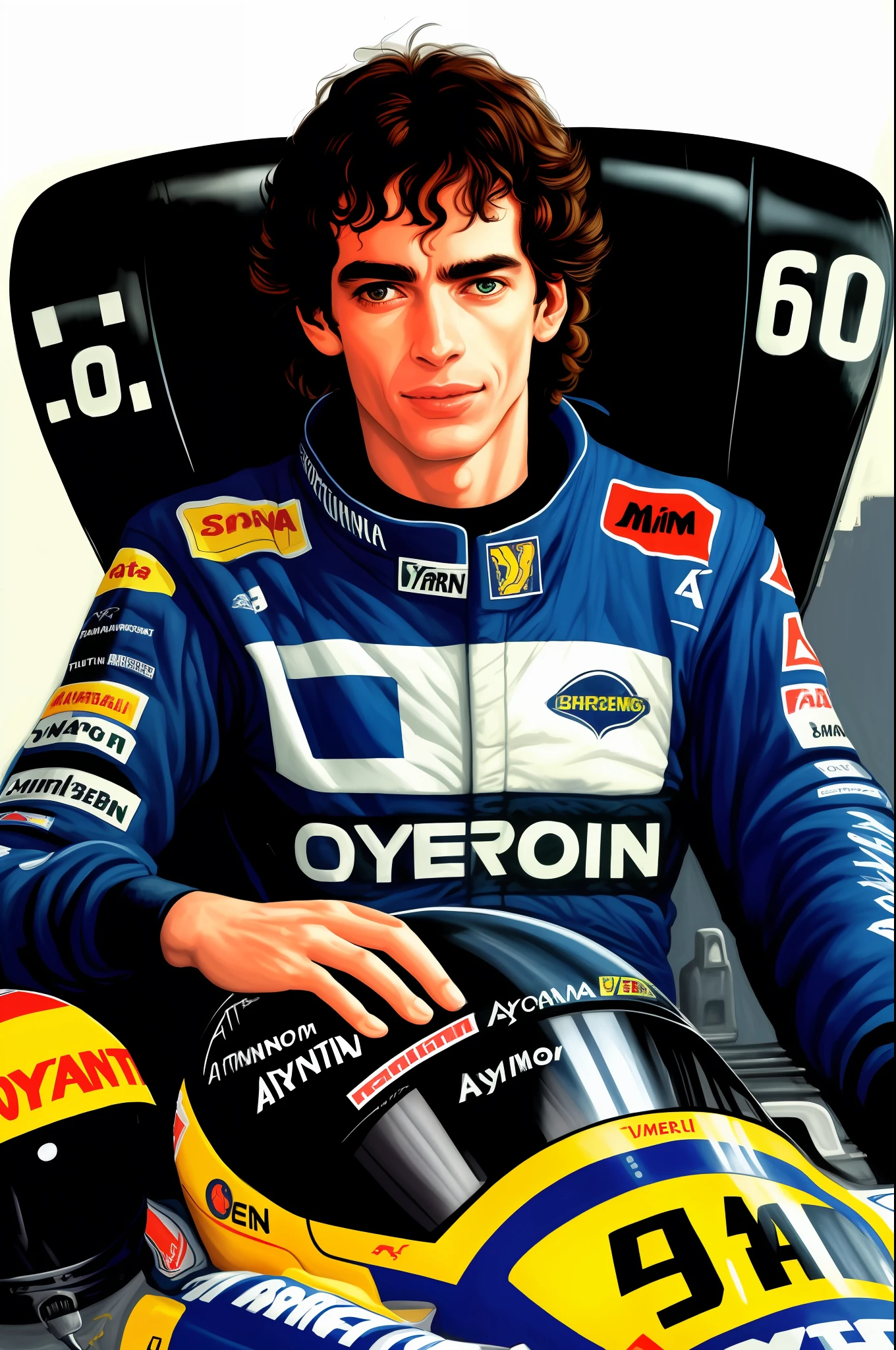 Ayrton Senna, formula 1, anatomically correct, cyber punk, formula 1