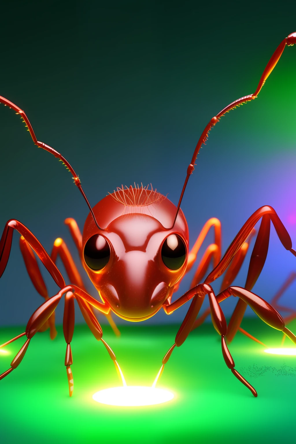 ultra Realistic 3d Celtic  ants with Eyes of fire, nebulous astral  neon lighting background