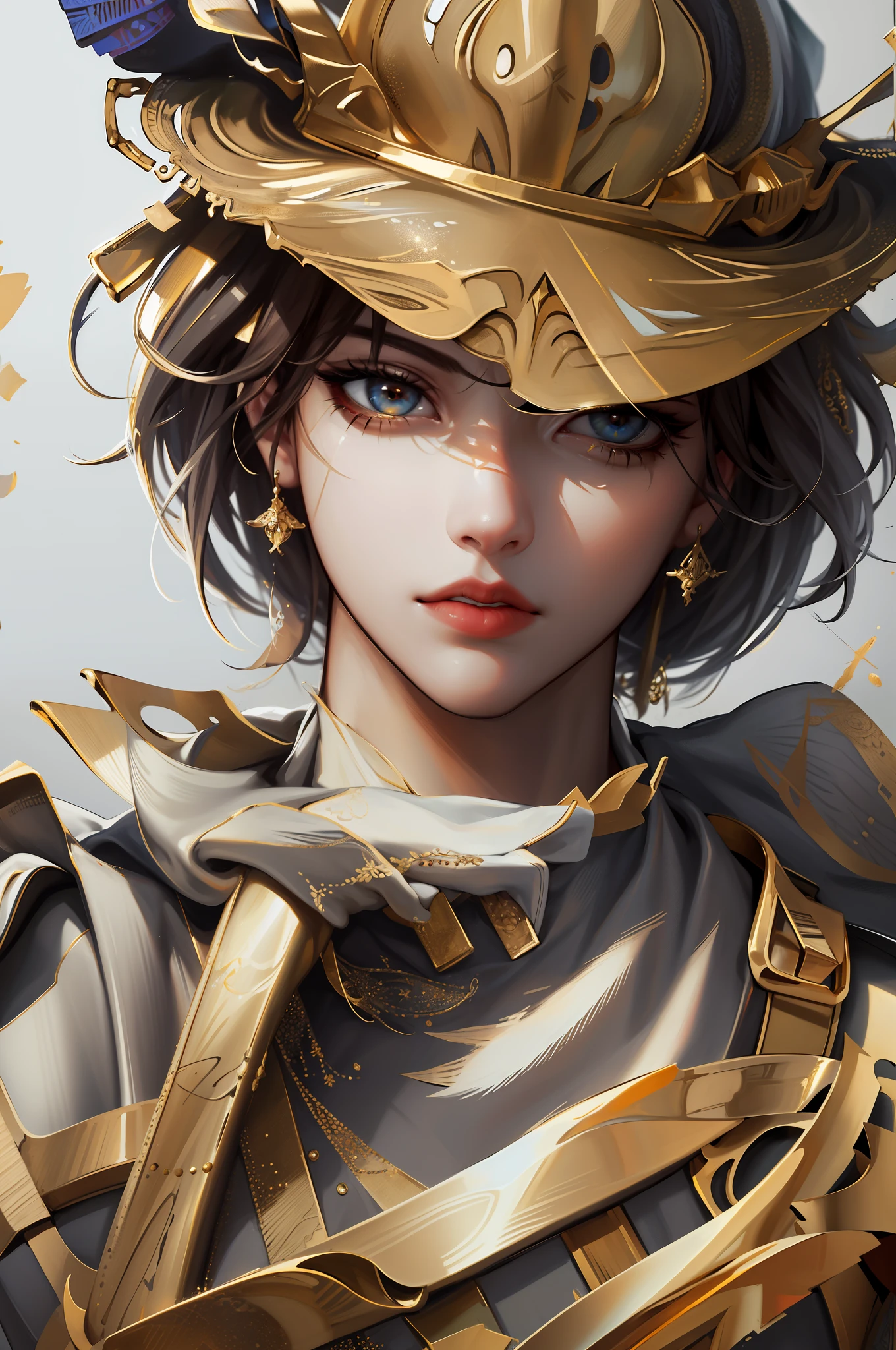 (masterpiece, best quality, high resolution: 1.4), well-pinched art, gold colors, majestic, well-defined and realistic eyes
