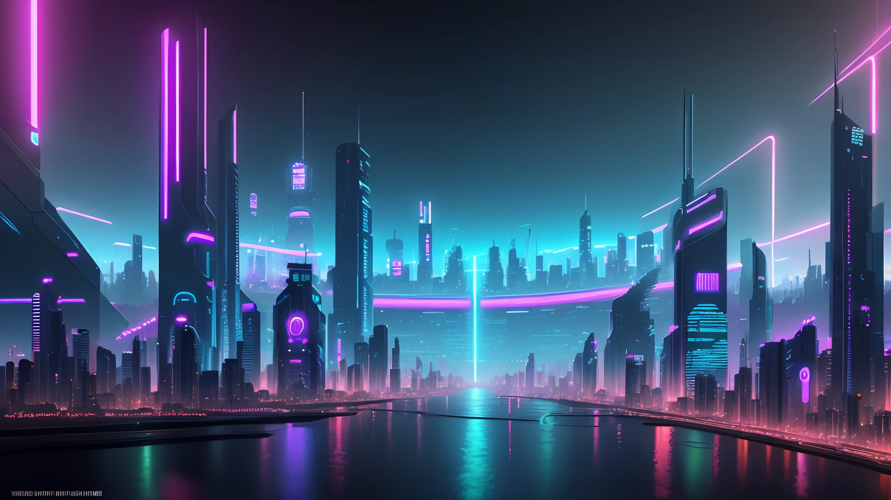 A big futurist city in cyberpunk style, neon, ultra wide view