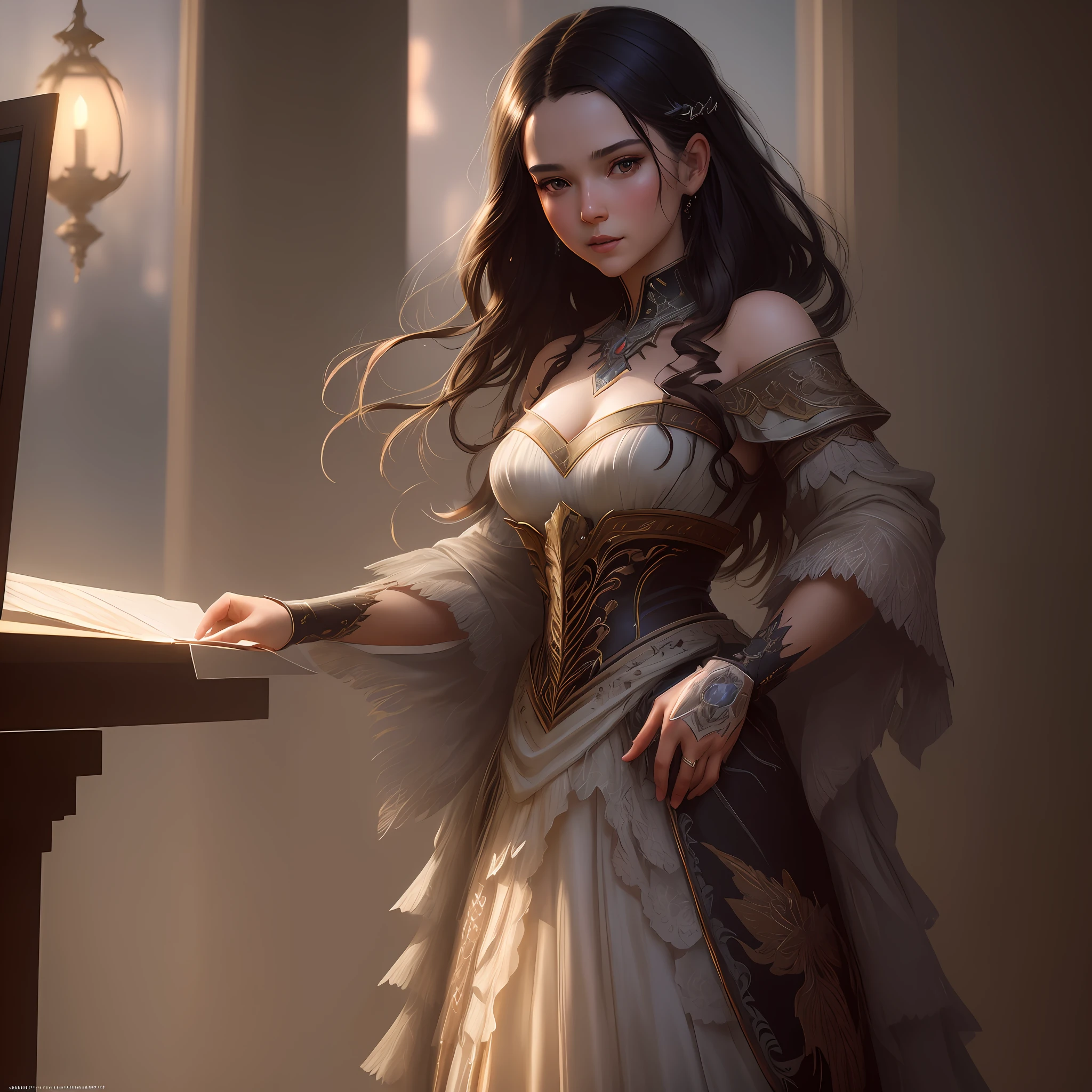 modelshoot style, (extremely detailed CG unit 8k wallpaper), full shot body photo of the world's most beautiful artwork, cute long dress, cadtans hair, short hair, brown eyes, majestic professional oil painting by Ed Blinkey, Atey Ghailan, Studio Ghibli, by Jeremy Mann, Greg Manchess, Antonio Moro, trend in ArtStation, trend in CGSociety, Intricate, High Detail, Sharp, Dramatic, Photorealistic Painting Art by Midjourney and Greg Rutkowski