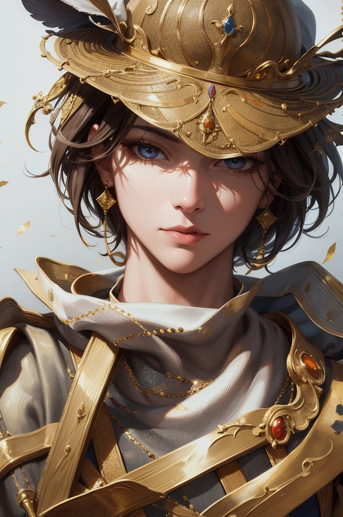 (masterpiece, best quality, high resolution: 1.4), well-pinched art, gold colors, majestic, well-defined and realistic eyes, whole body, beautiful clothes, majestic clothes