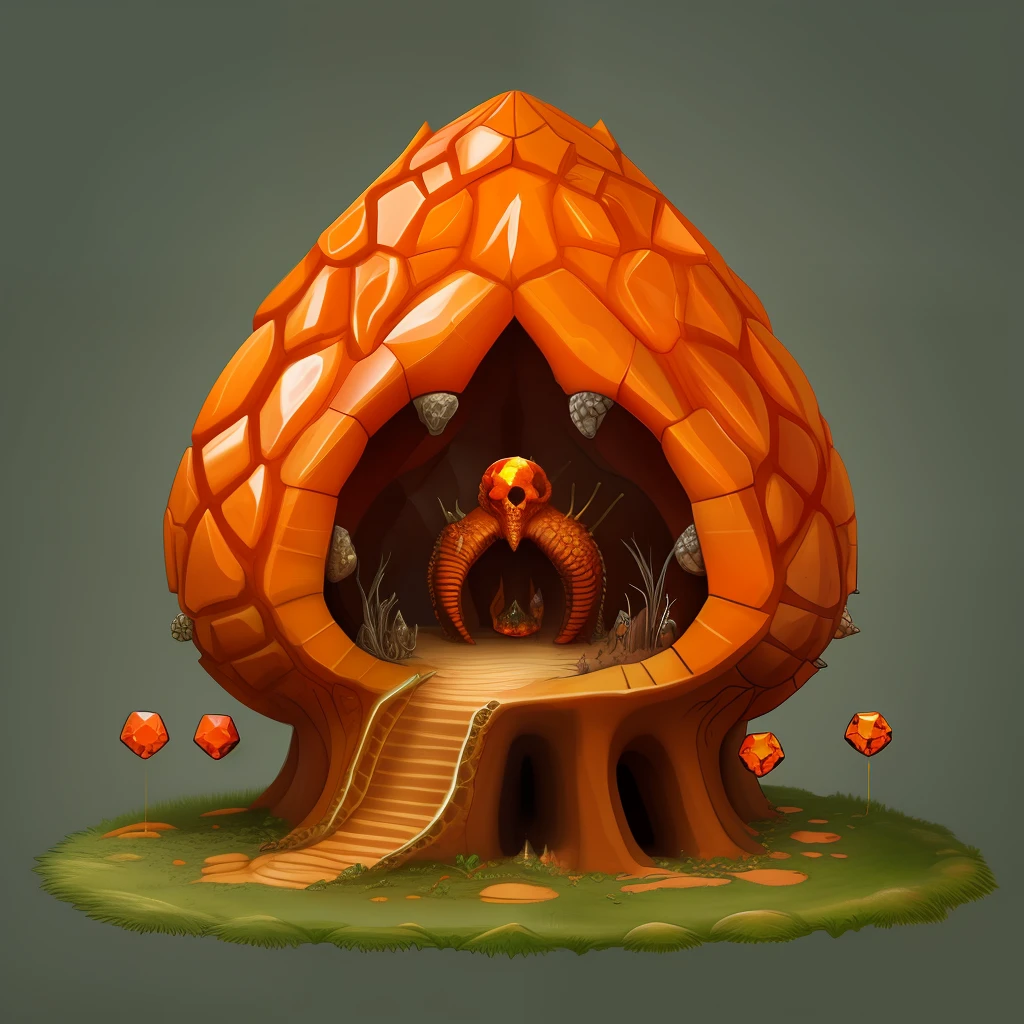 anthill housing inside dragon skull with orange diamonds fench, fantasy,art,cartoon