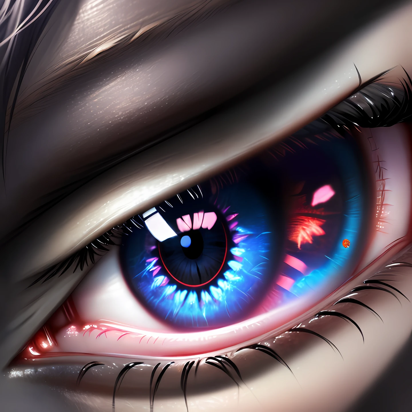 (anime girl),(hyper detailed and realistic eyes, intense eye focus, irisis lighting, detailed shadow and rich texture),(black skin, detailed skin)